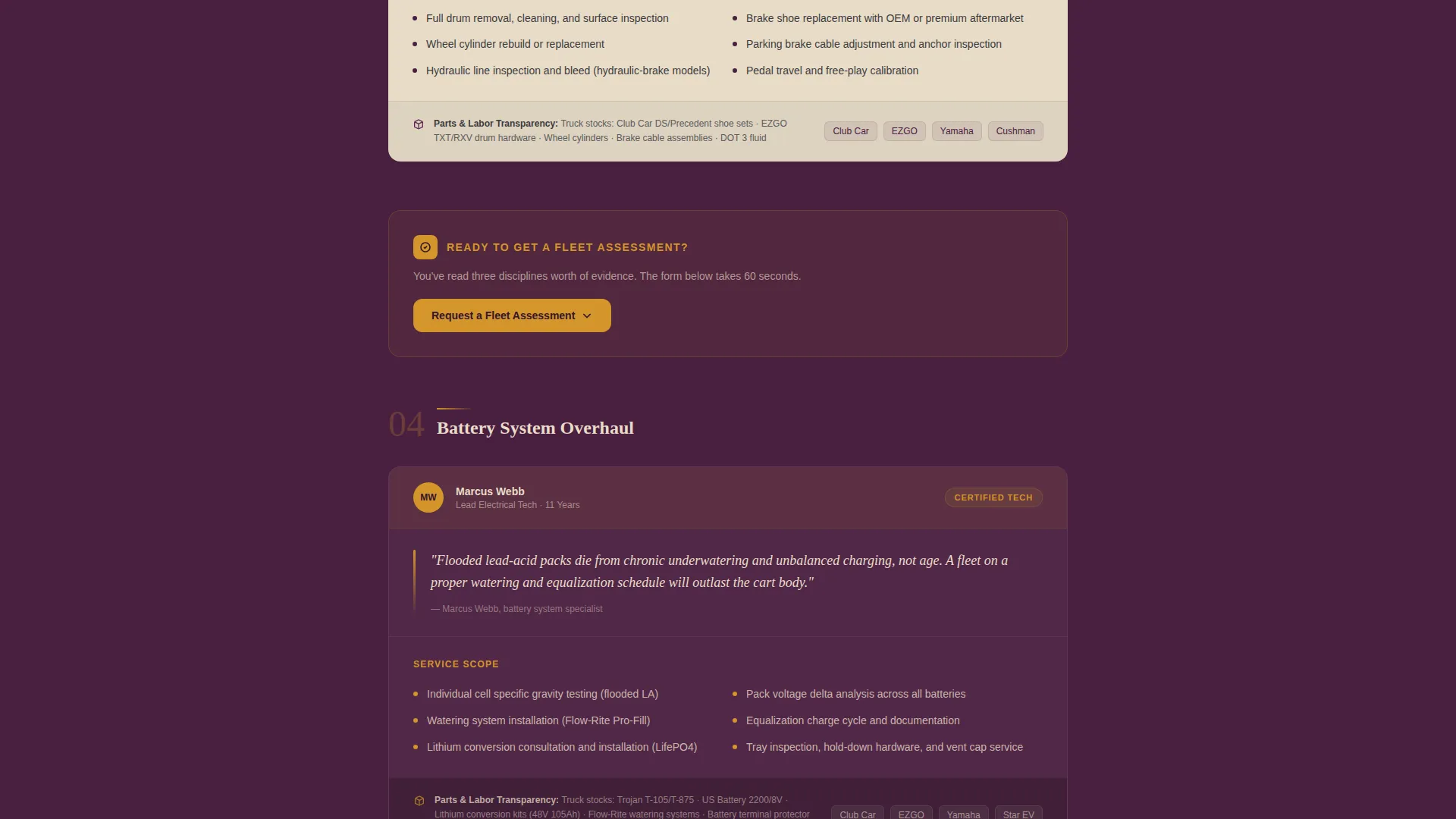Mobile Golf Cart Mechanic Fleet Landing Page
