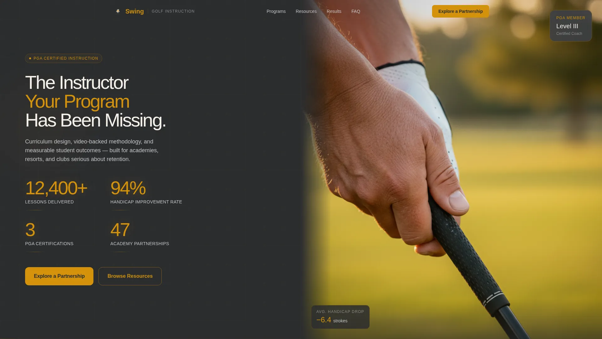 Golf Instructor Partnership Landing Page Template