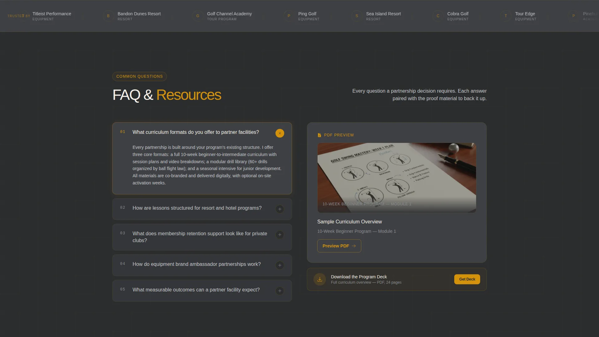 Golf Instructor Partnership Landing Page Template