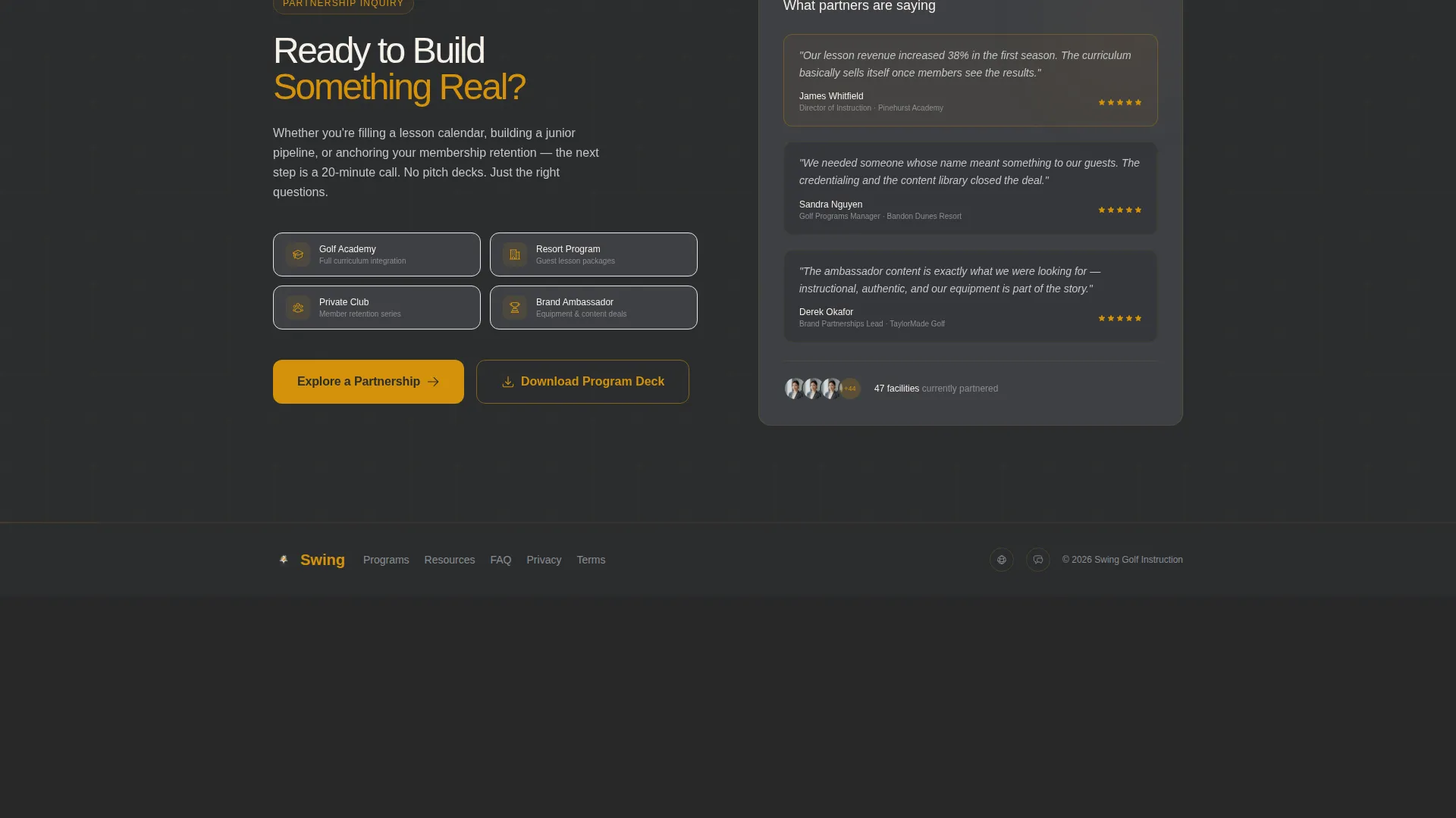 Golf Instructor Partnership Landing Page Template