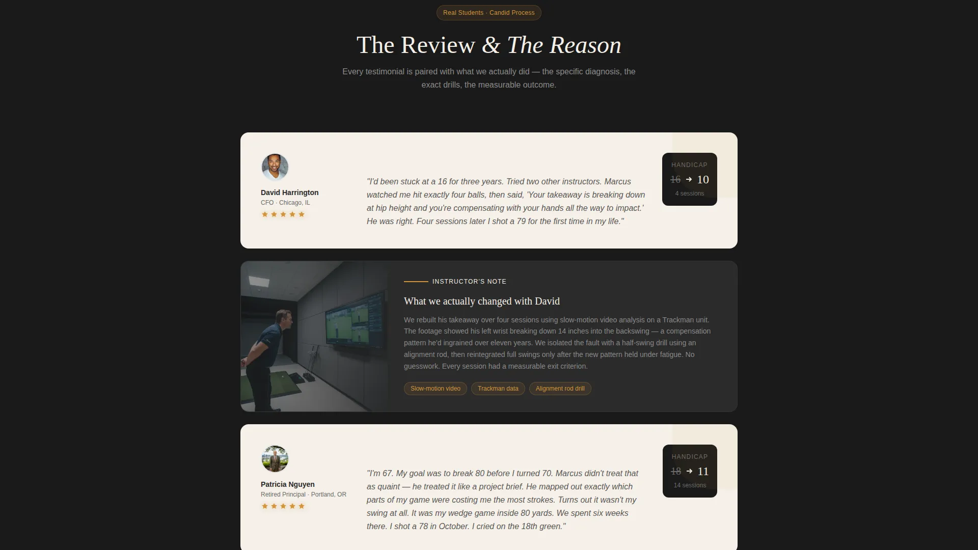 Golf Instructor Reviews & Testimonials Landing Page