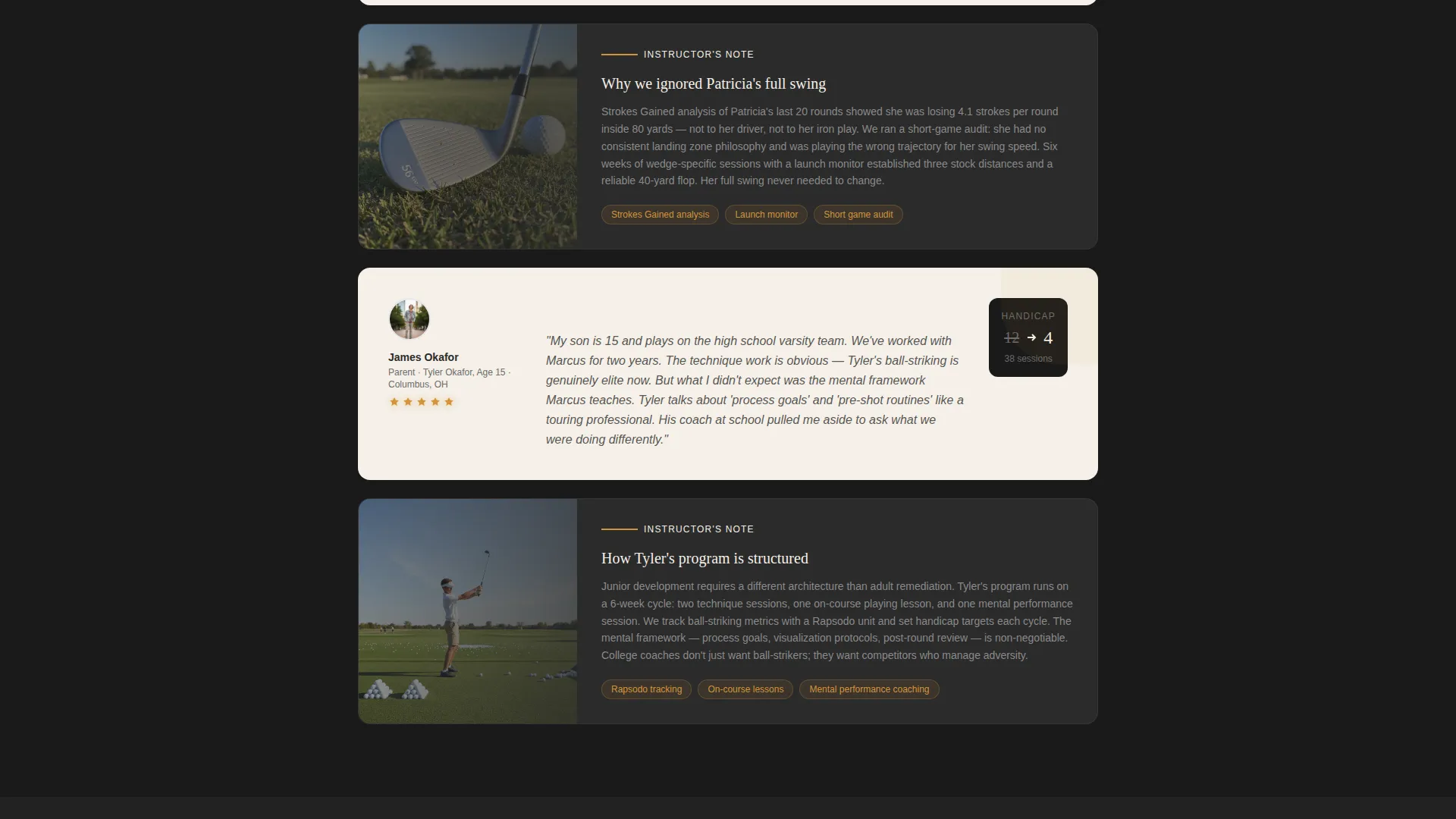 Golf Instructor Reviews & Testimonials Landing Page
