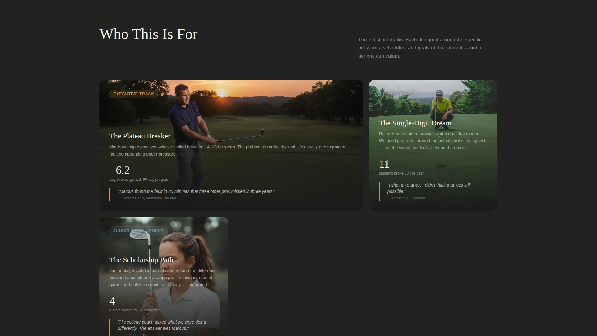 Golf Instructor Reviews & Testimonials Landing Page