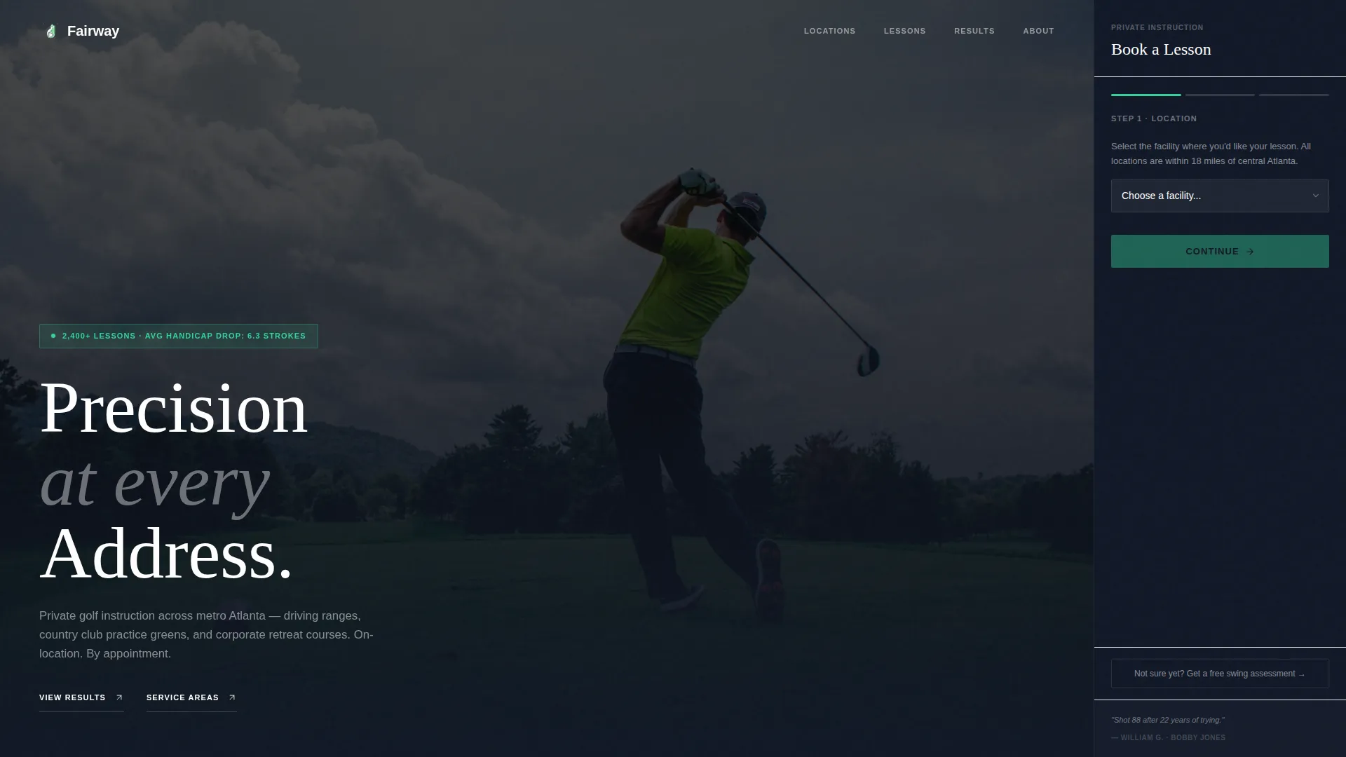 Golf Instructor Service Area Landing Page Template