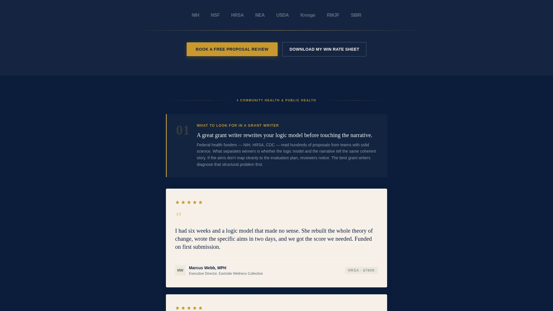 Grant Writer Reviews & Testimonials Landing Page