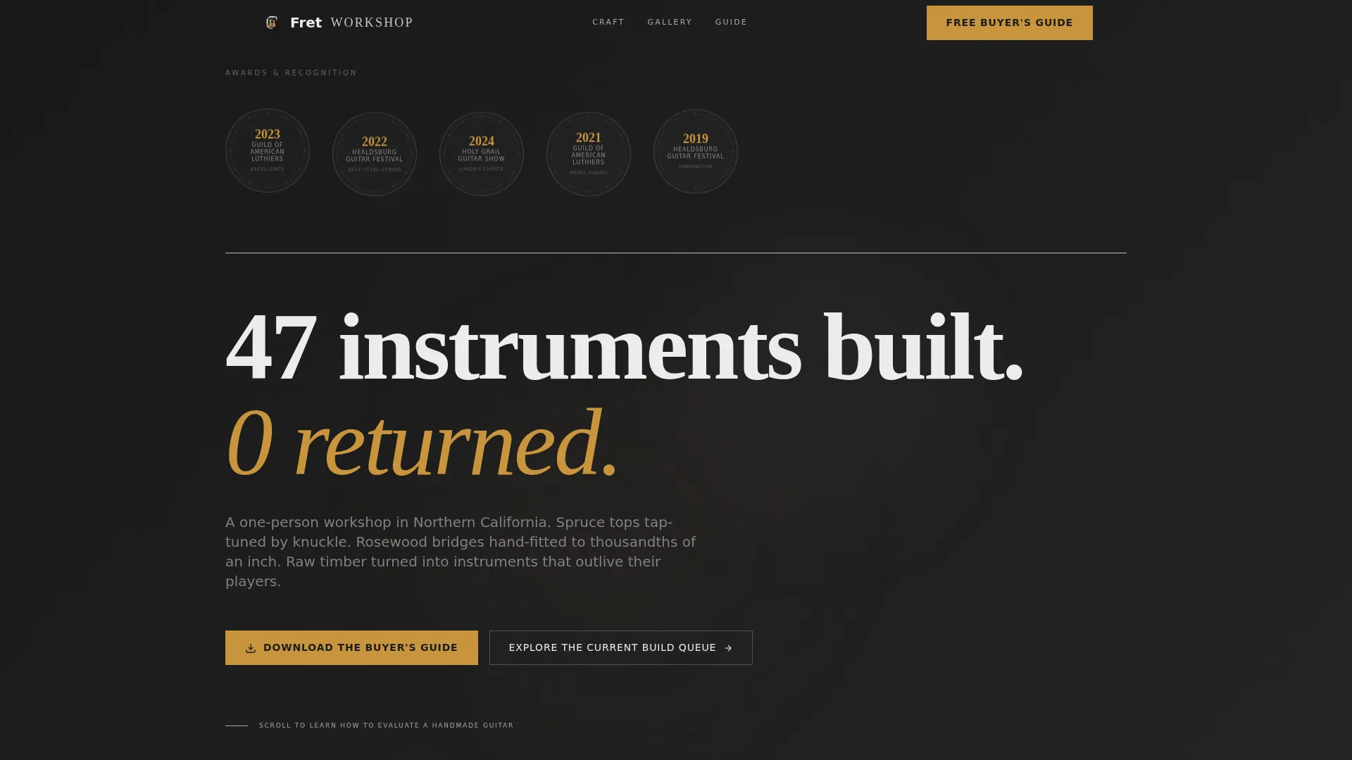 Precision Luthier Portfolio Landing Page Template