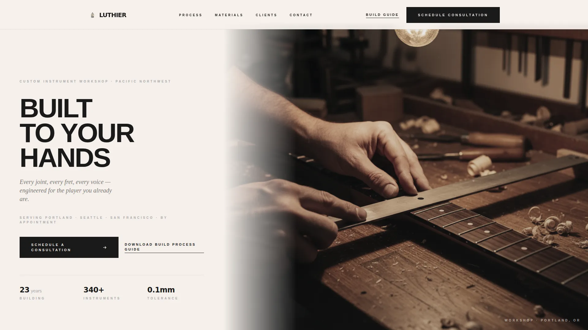 Landing Page Template for Custom Guitar Builders