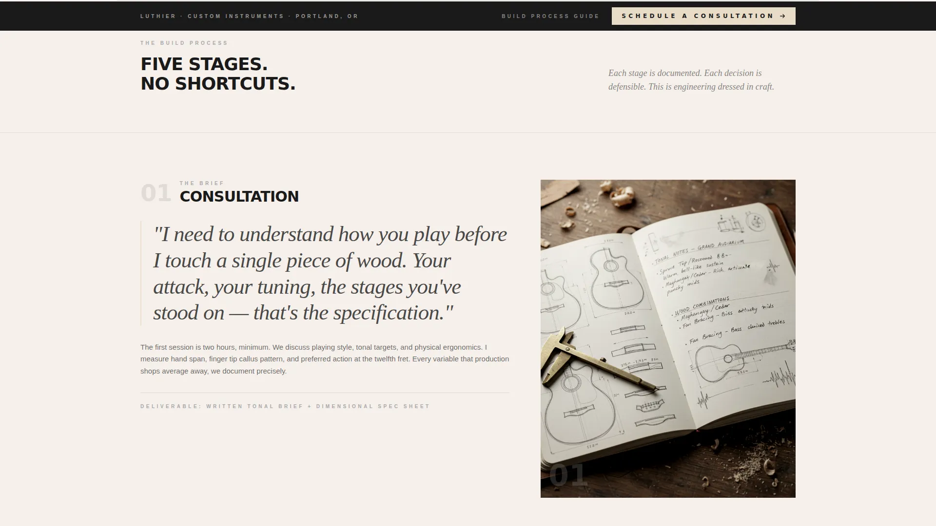 Landing Page Template for Custom Guitar Builders