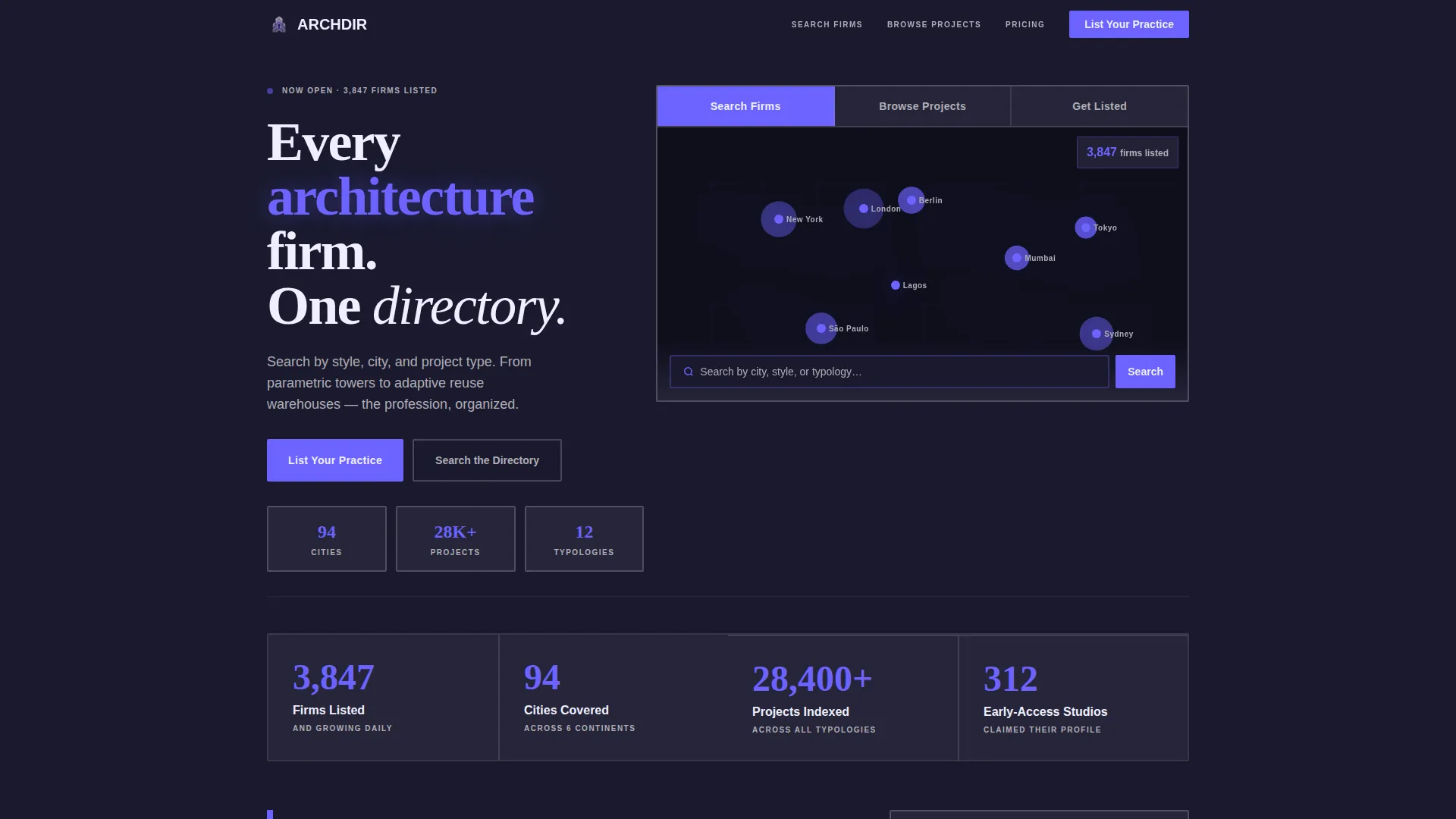 Architecture Directory Bento Grid Landing Page