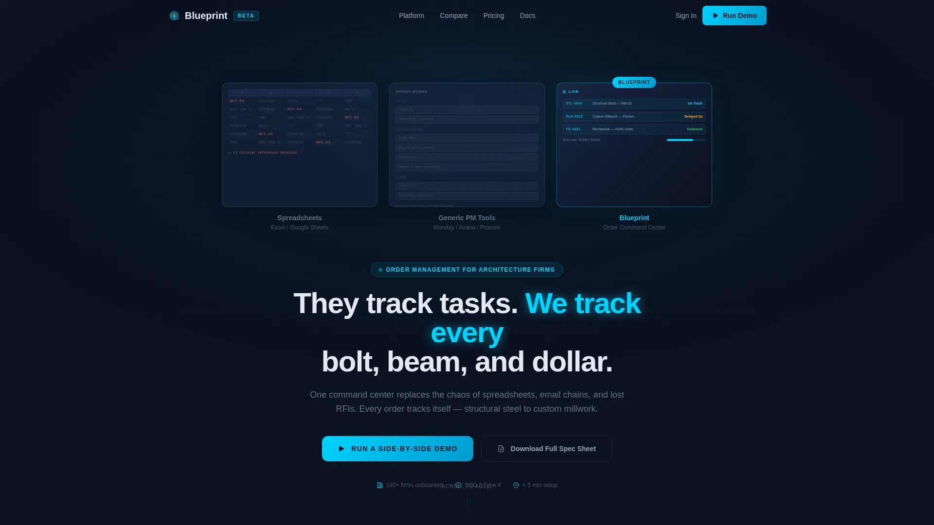 Architecture Firm Order Management Landing Page