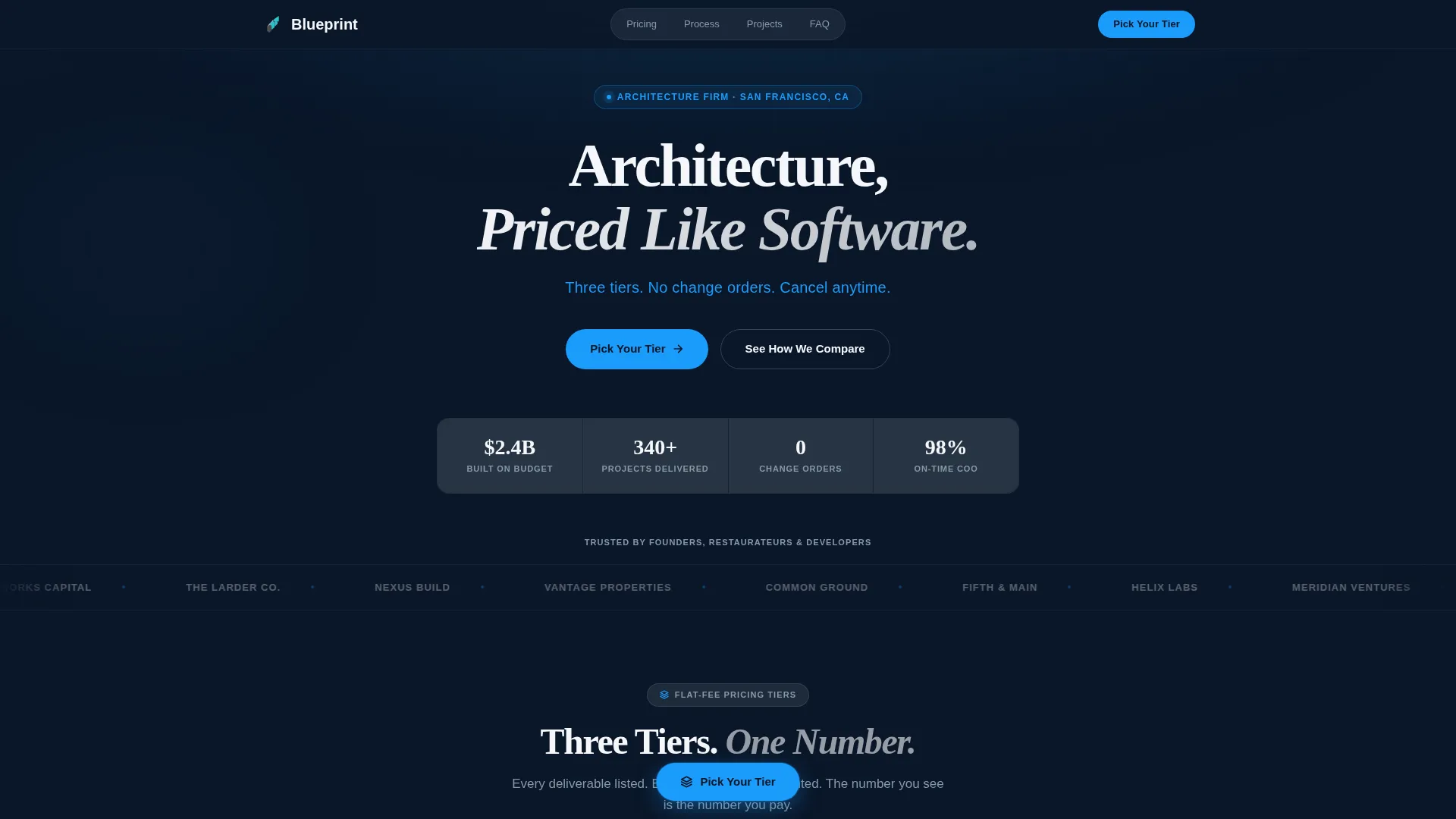 Transparent Architecture Firm Pricing Landing Page