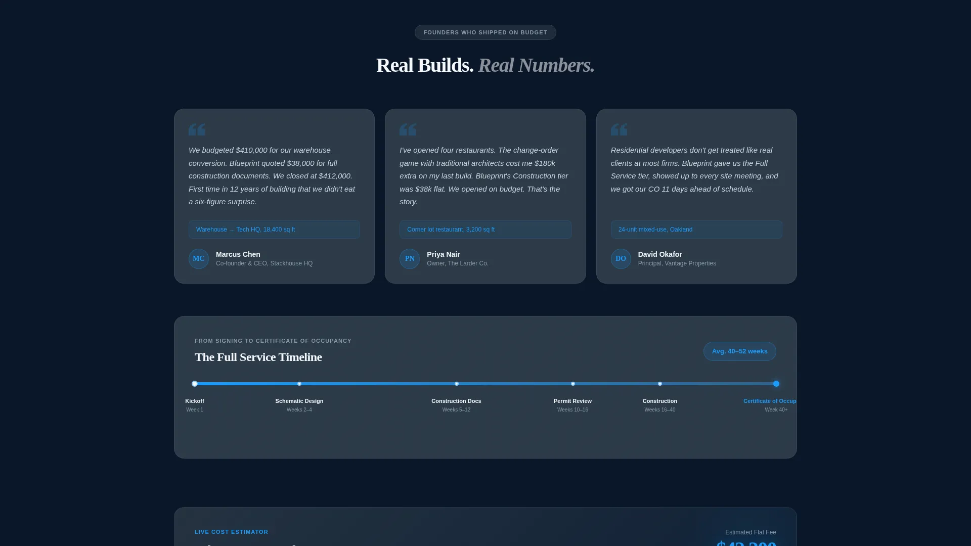 Transparent Architecture Firm Pricing Landing Page