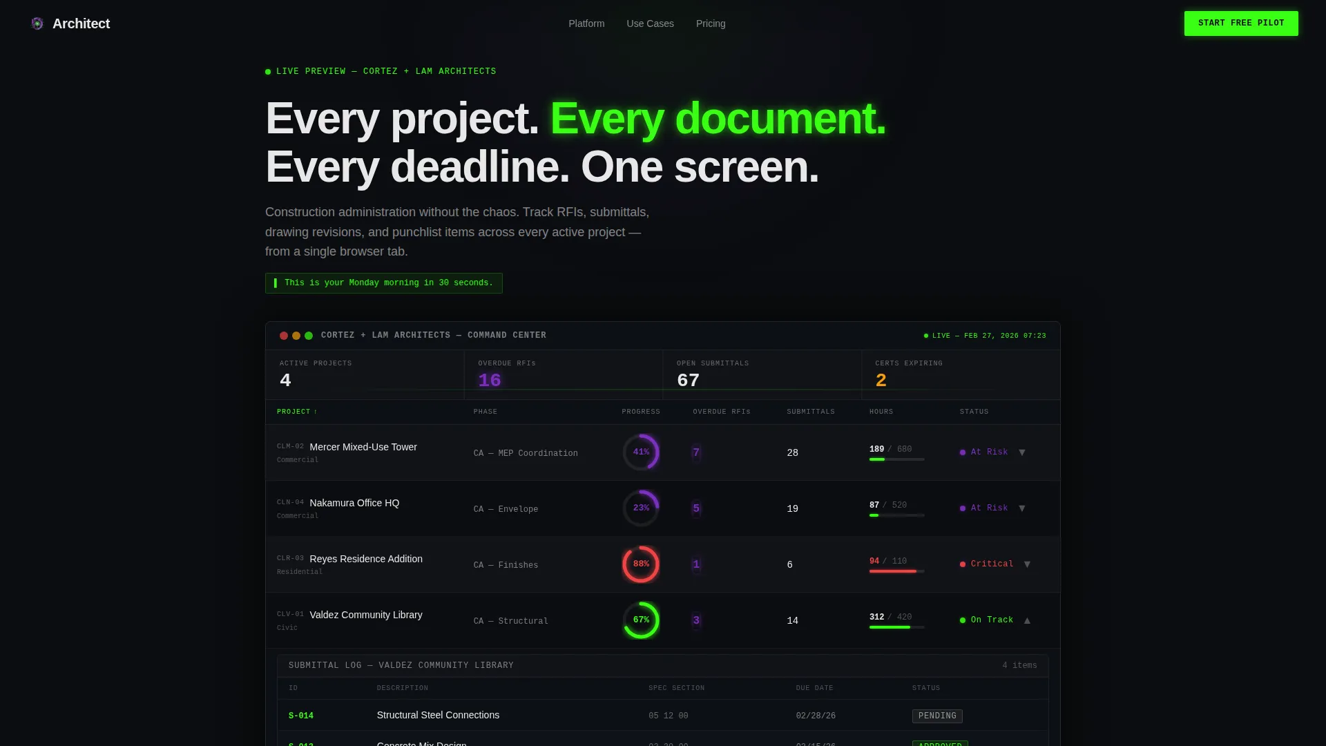 Architecture Project Management Landing Page Template