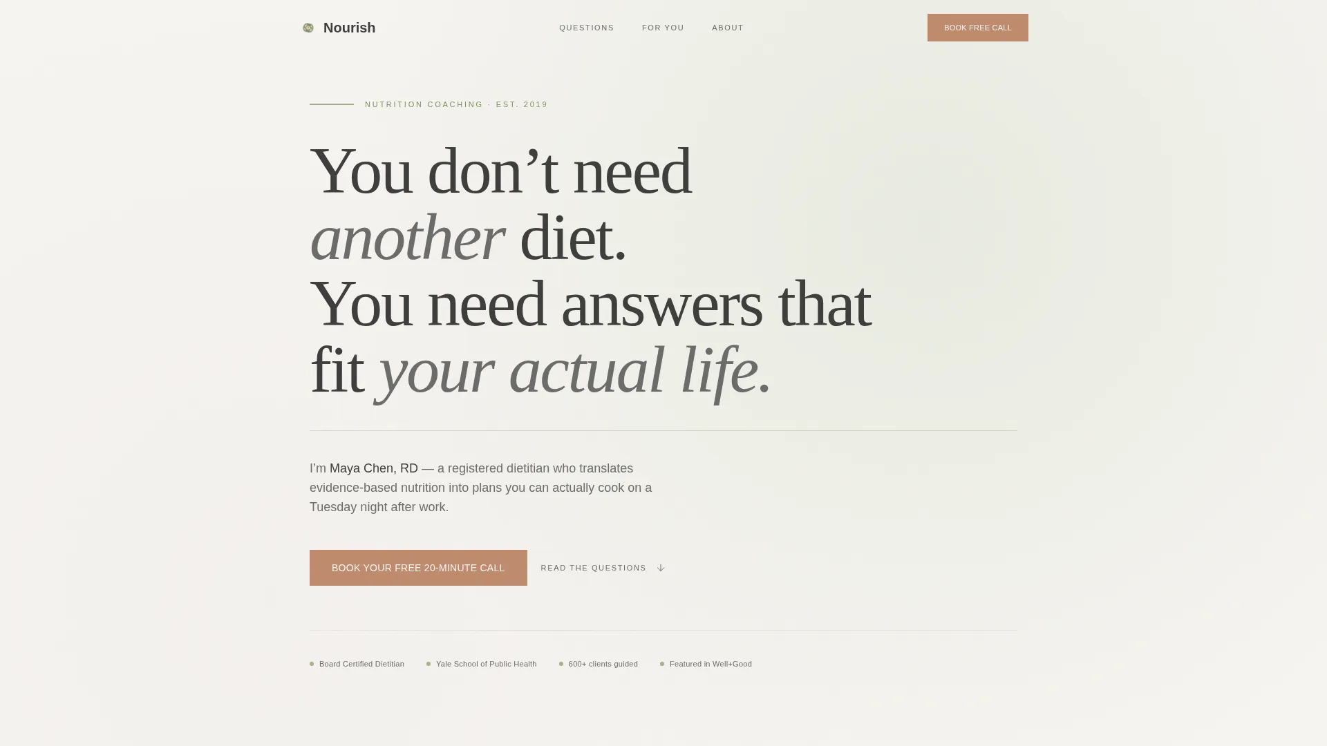 Health Coach FAQ Landing Page Template