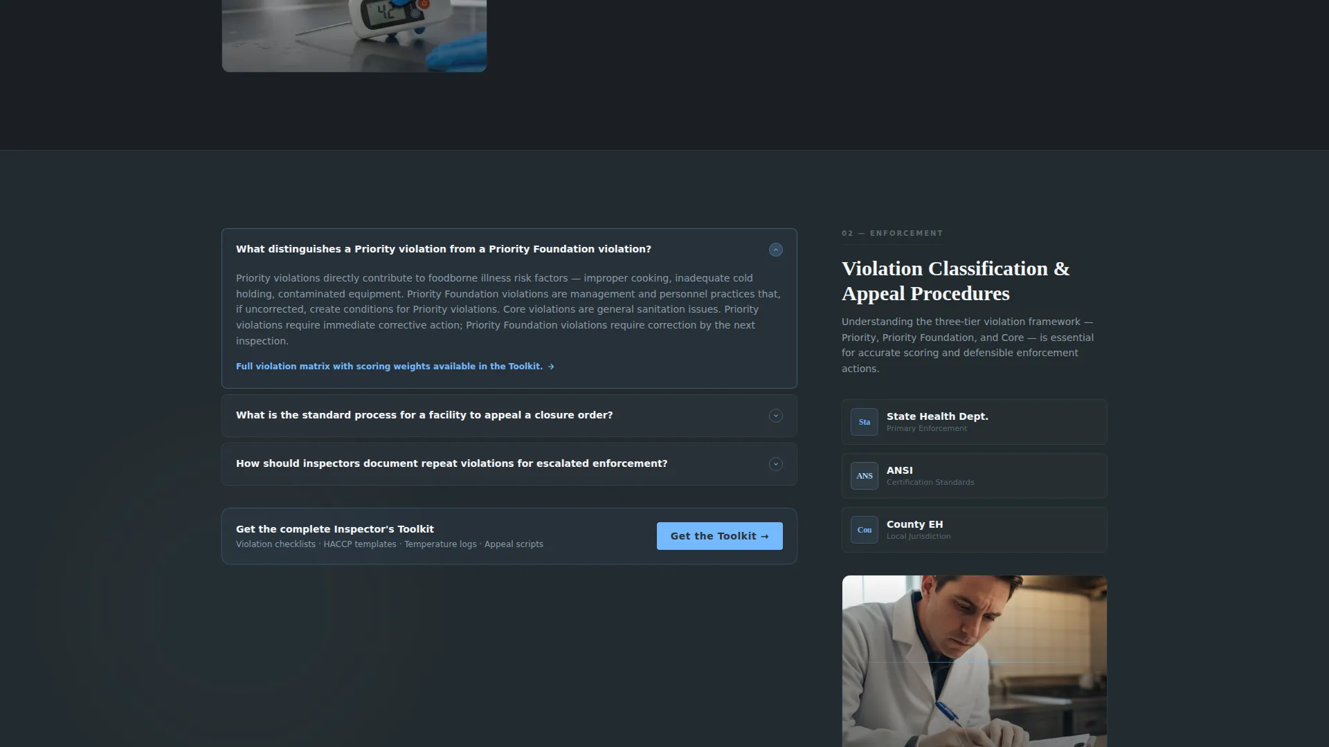 Health Inspector FAQ & Common Questions Website Template