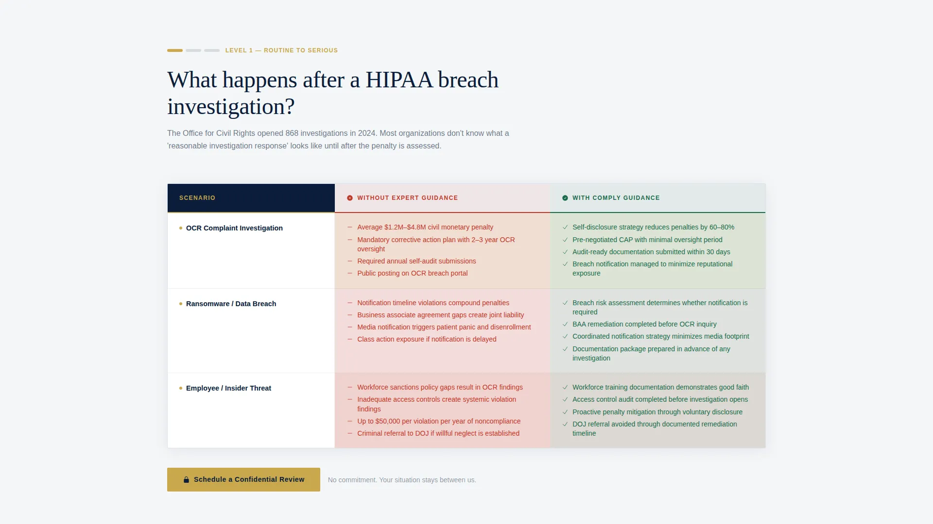 Healthcare Compliance Consultant Landing Page