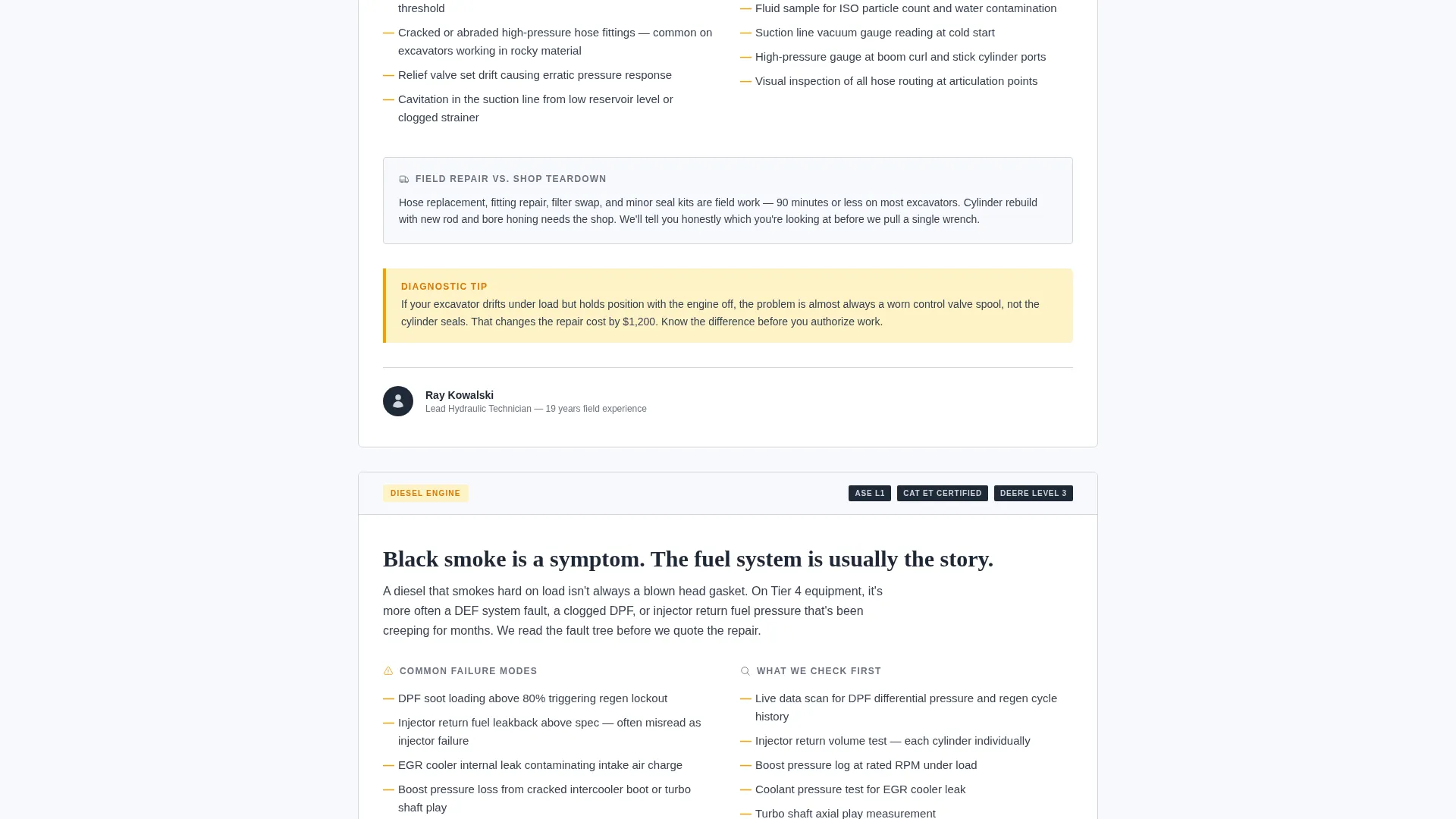Heavy Equipment Mechanic Service Area Landing Page