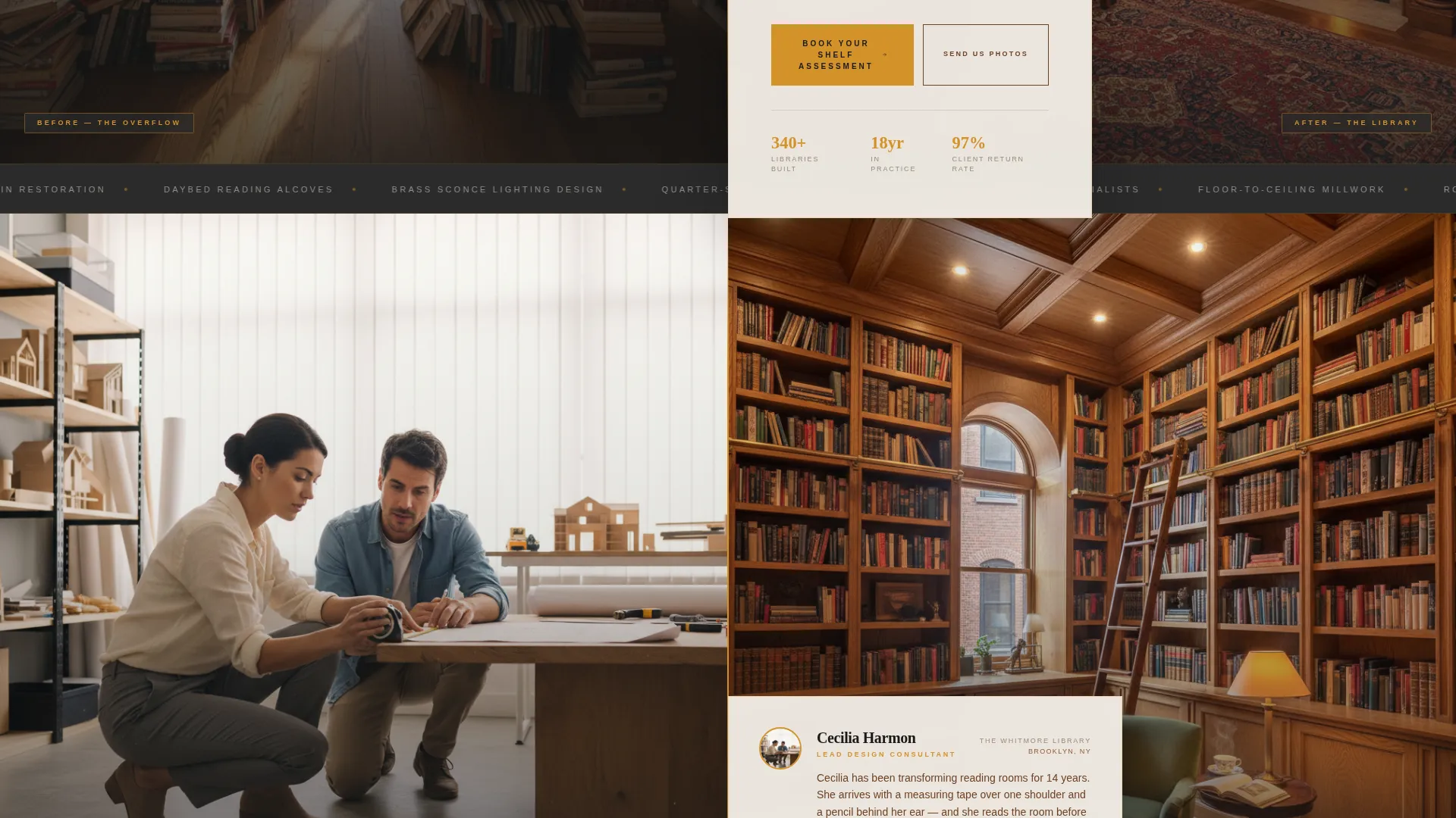 Home Library Design Consulting Landing Page