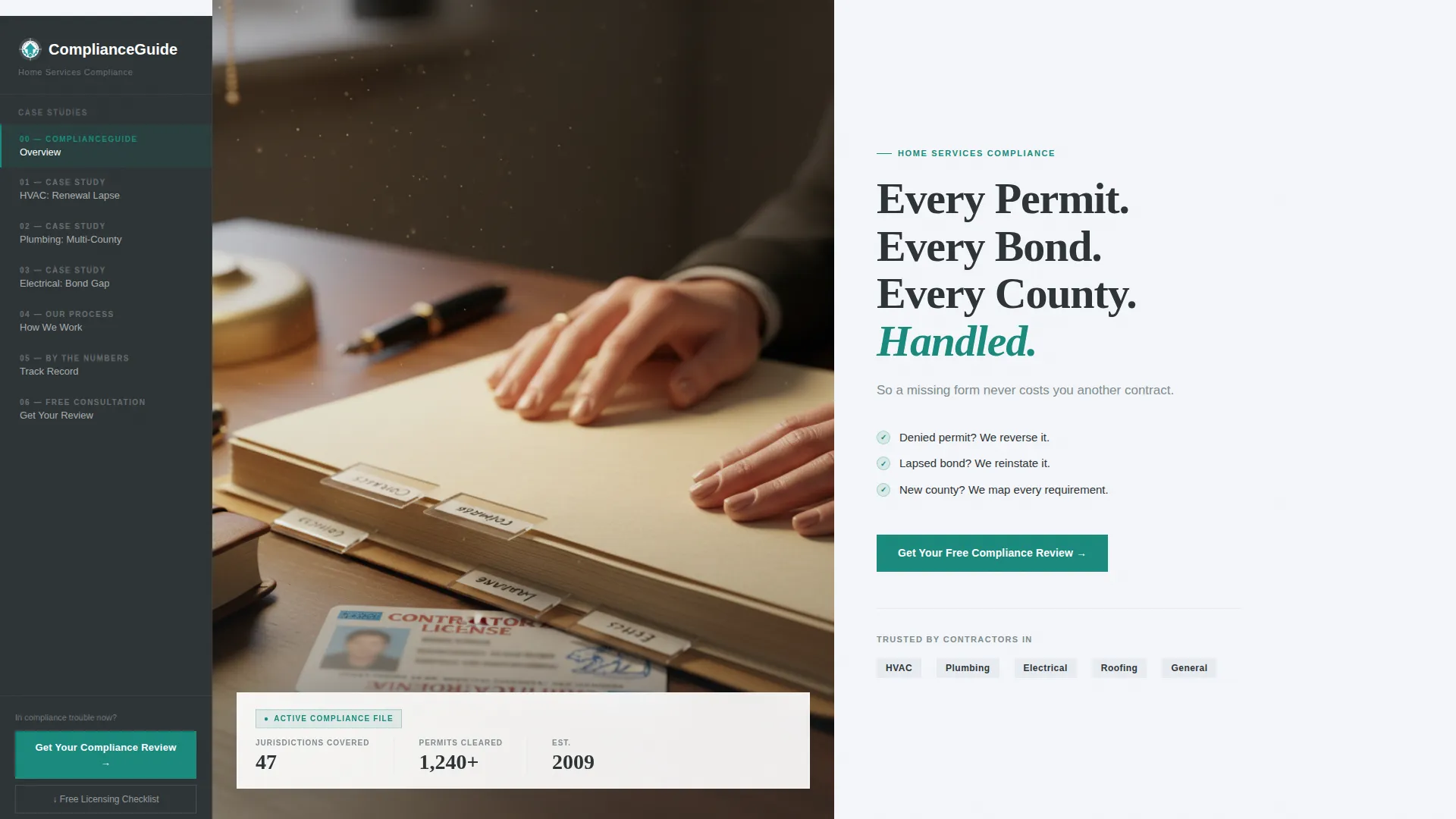Home Services Compliance Consultant Landing Page