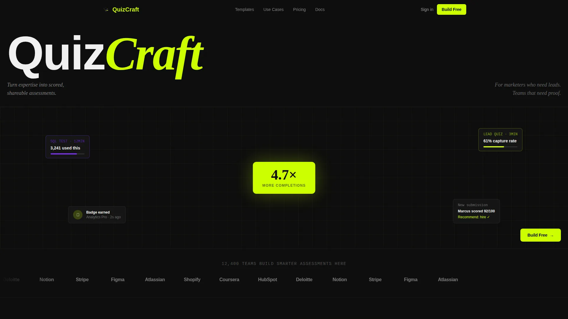 Powerful Quiz Builder | Free Website Template | Rocket