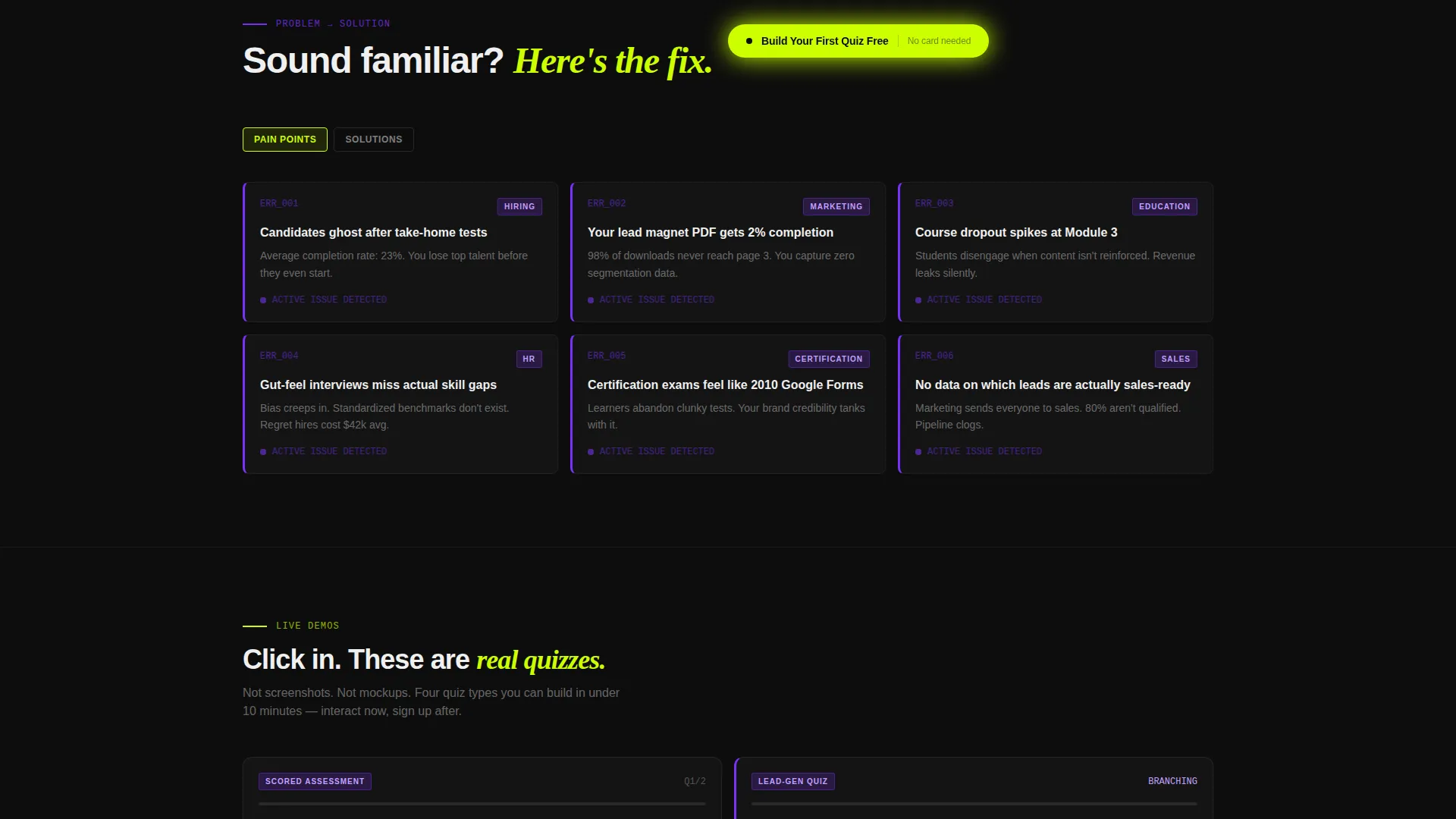Powerful Quiz Builder | Free Website Template | Rocket
