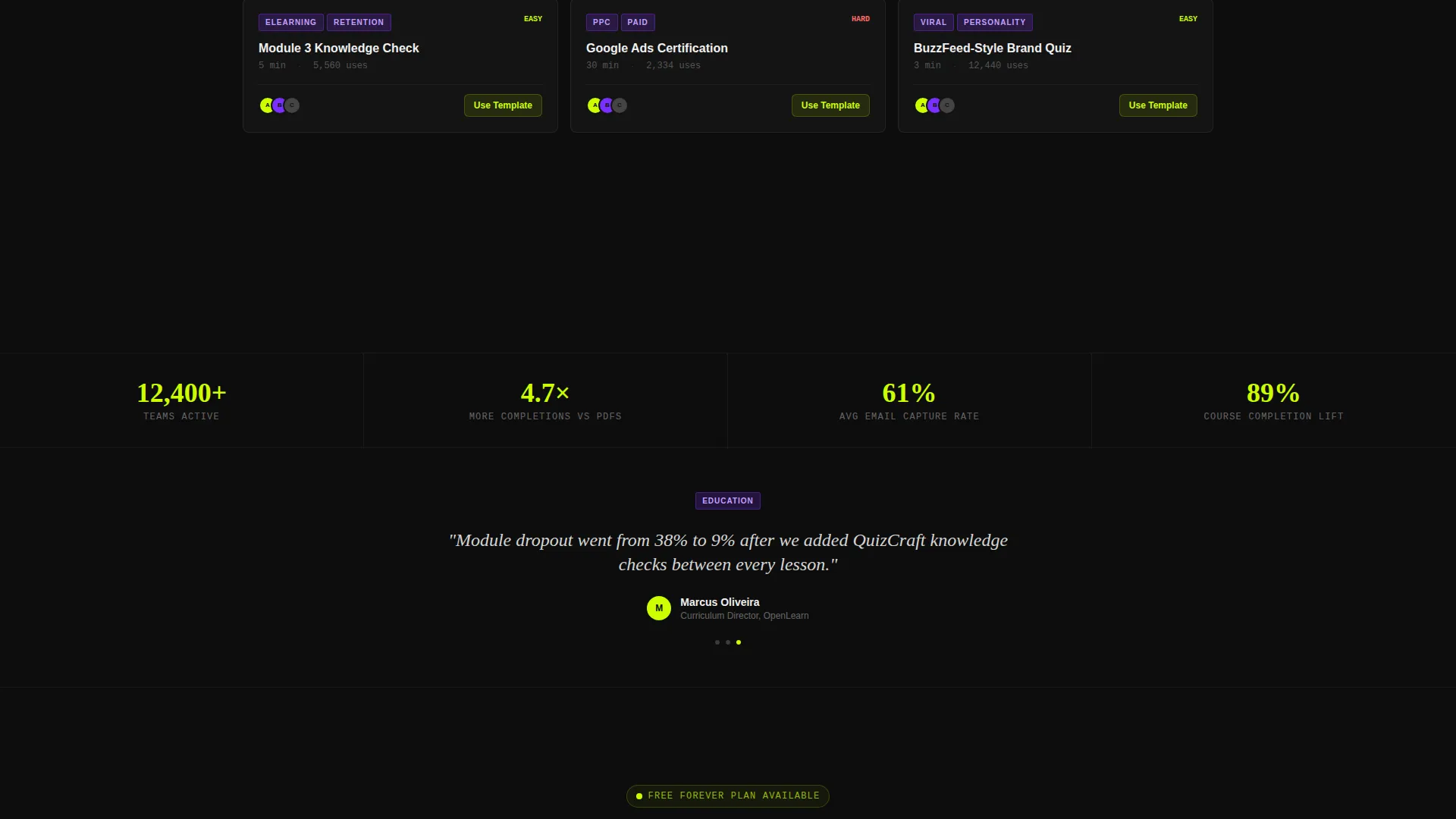 Powerful Quiz Builder | Free Website Template | Rocket
