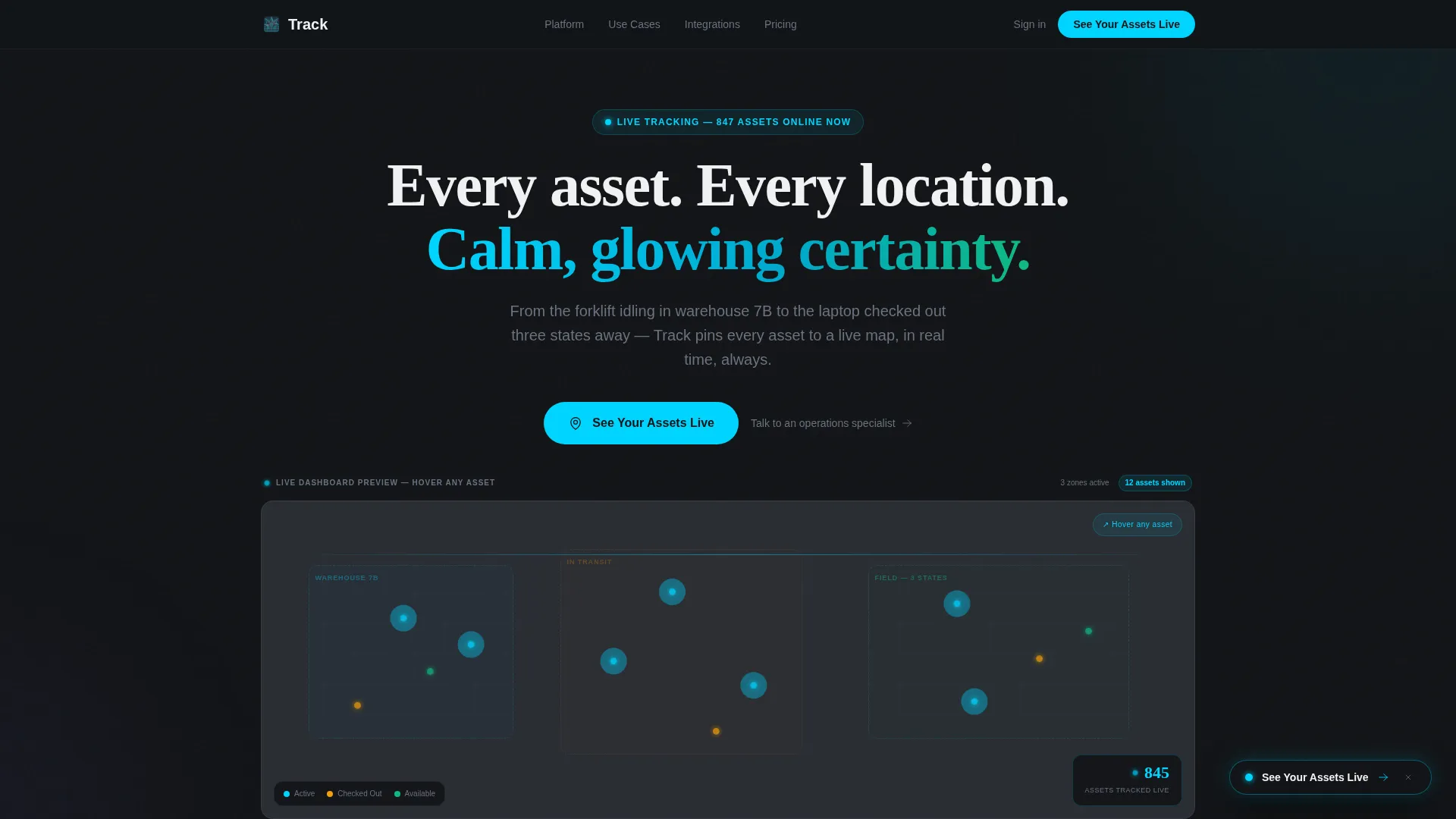 Asset Tracking Landing Page Template | Card Grid