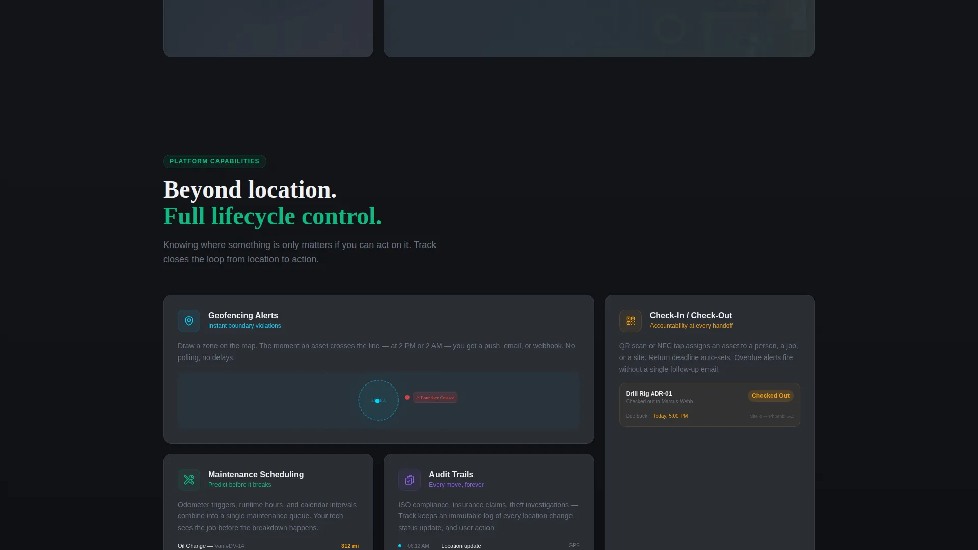 Asset Tracking Landing Page Template | Card Grid