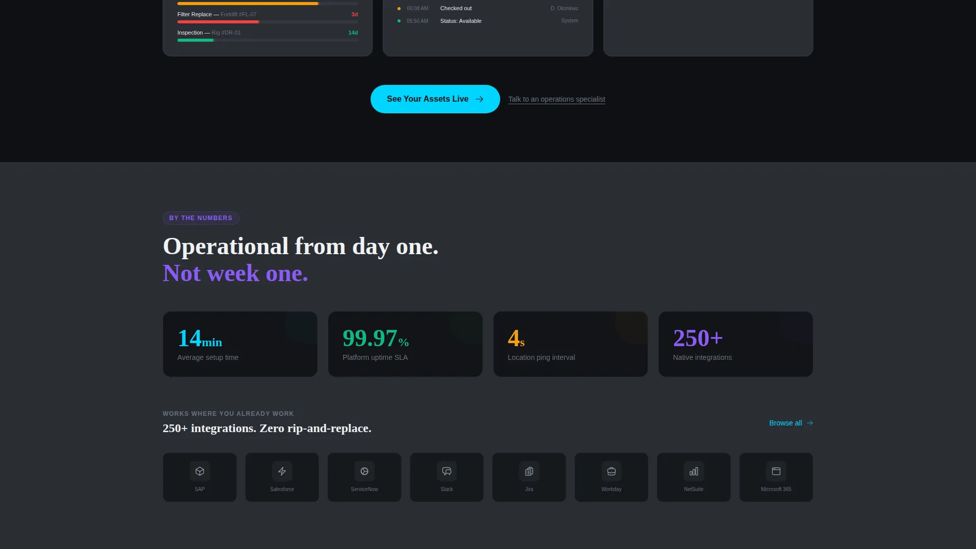 Asset Tracking Landing Page Template | Card Grid