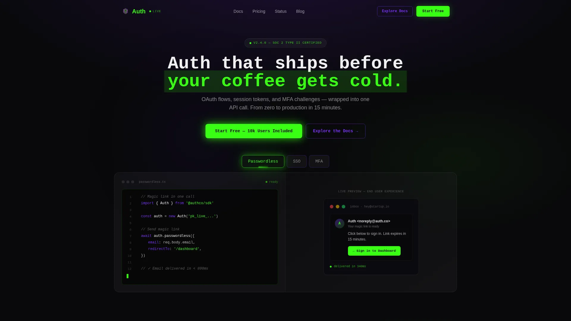 Auth-as-a-Service Landing Page Template