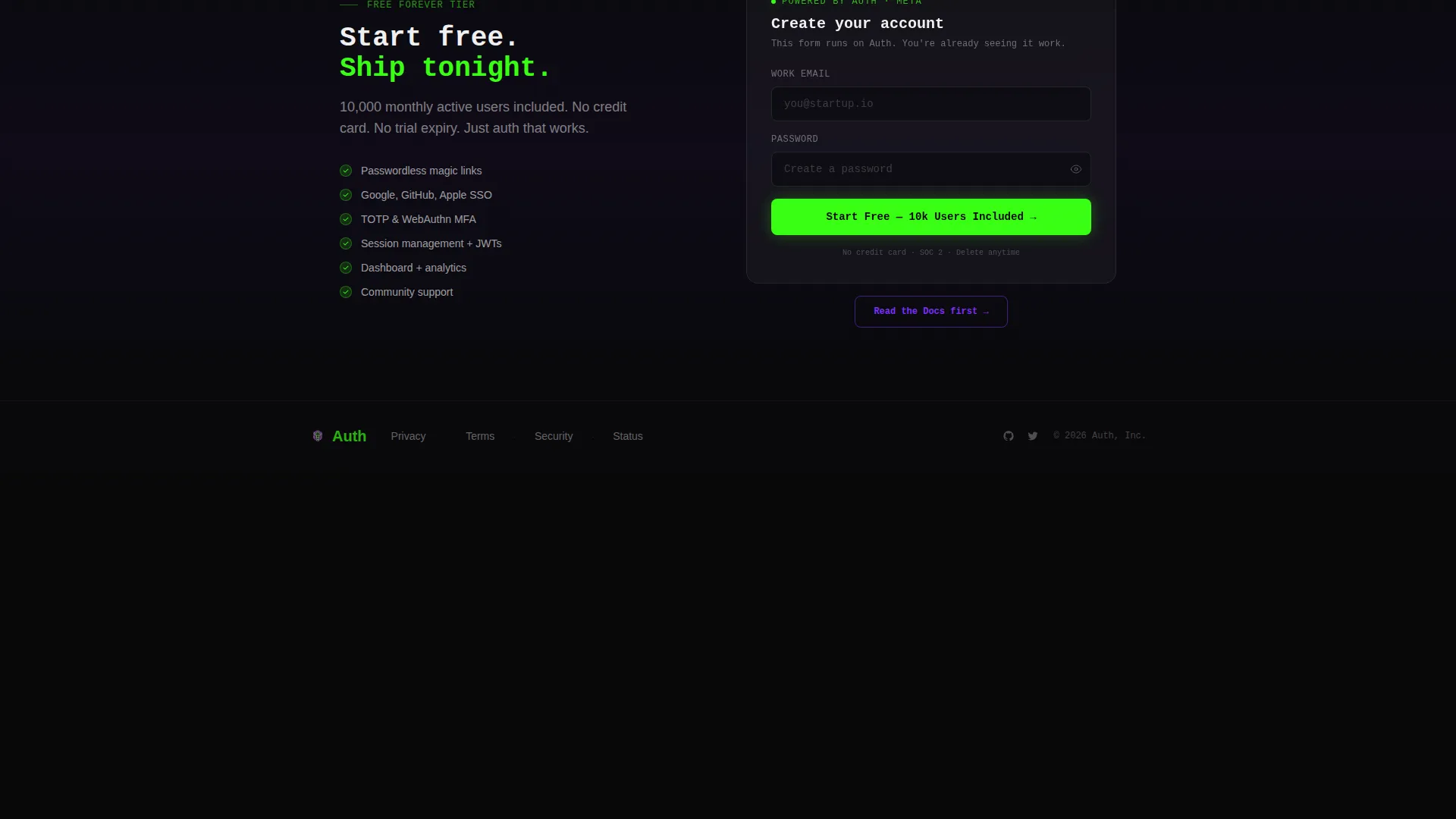 Auth-as-a-Service Landing Page Template