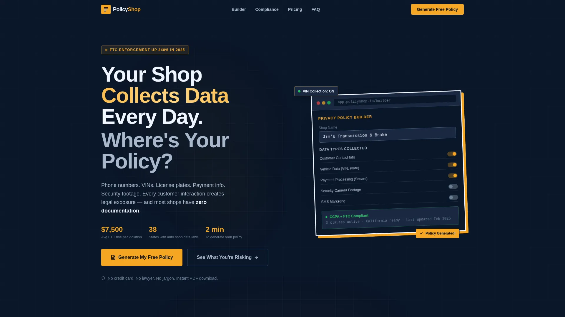 Auto Repair Shop Privacy Policy Landing Page