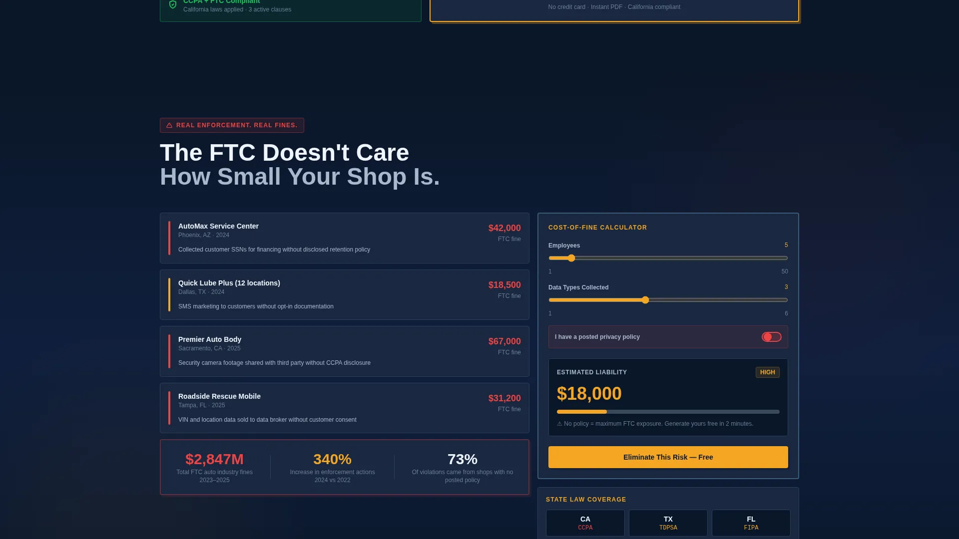 Auto Repair Shop Privacy Policy Landing Page