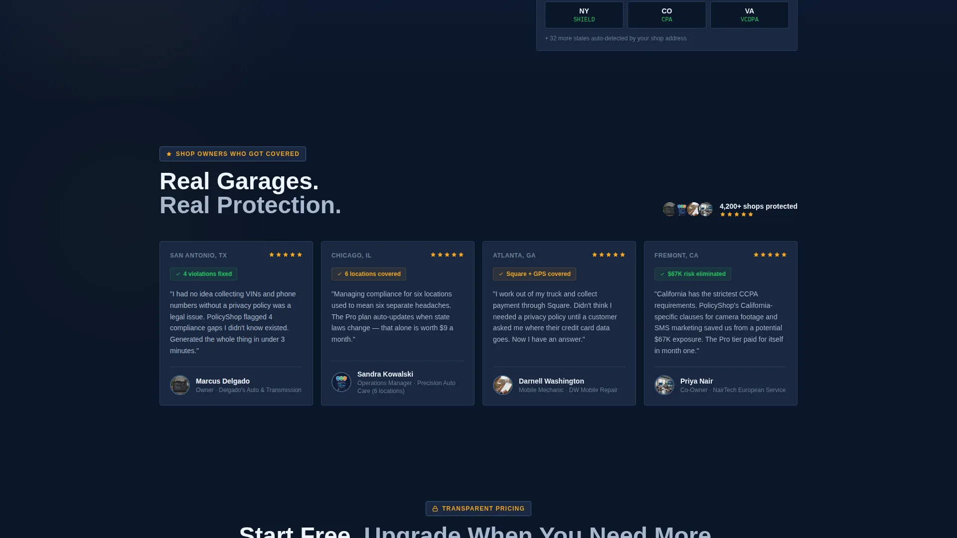 Auto Repair Shop Privacy Policy Landing Page
