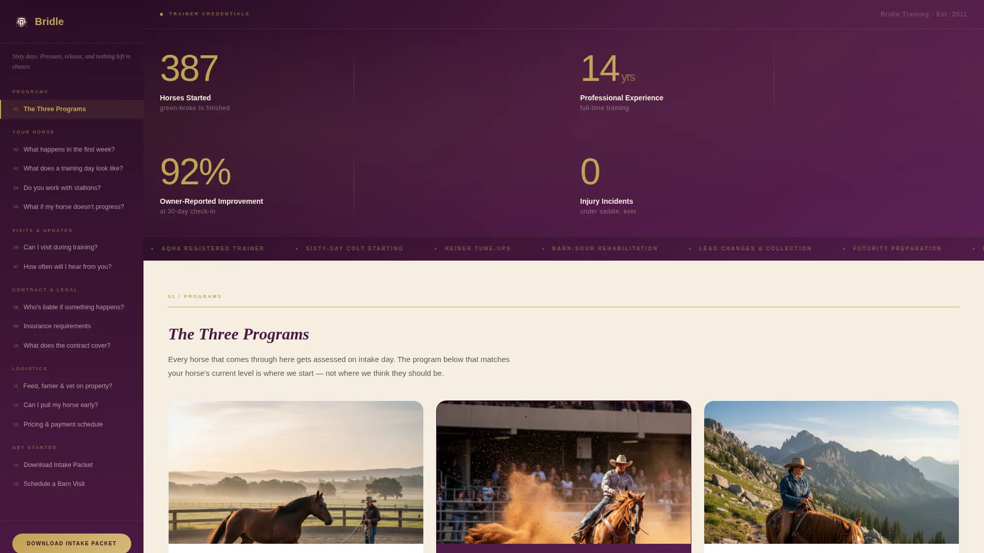 Horse Trainer Booking Landing Page Template