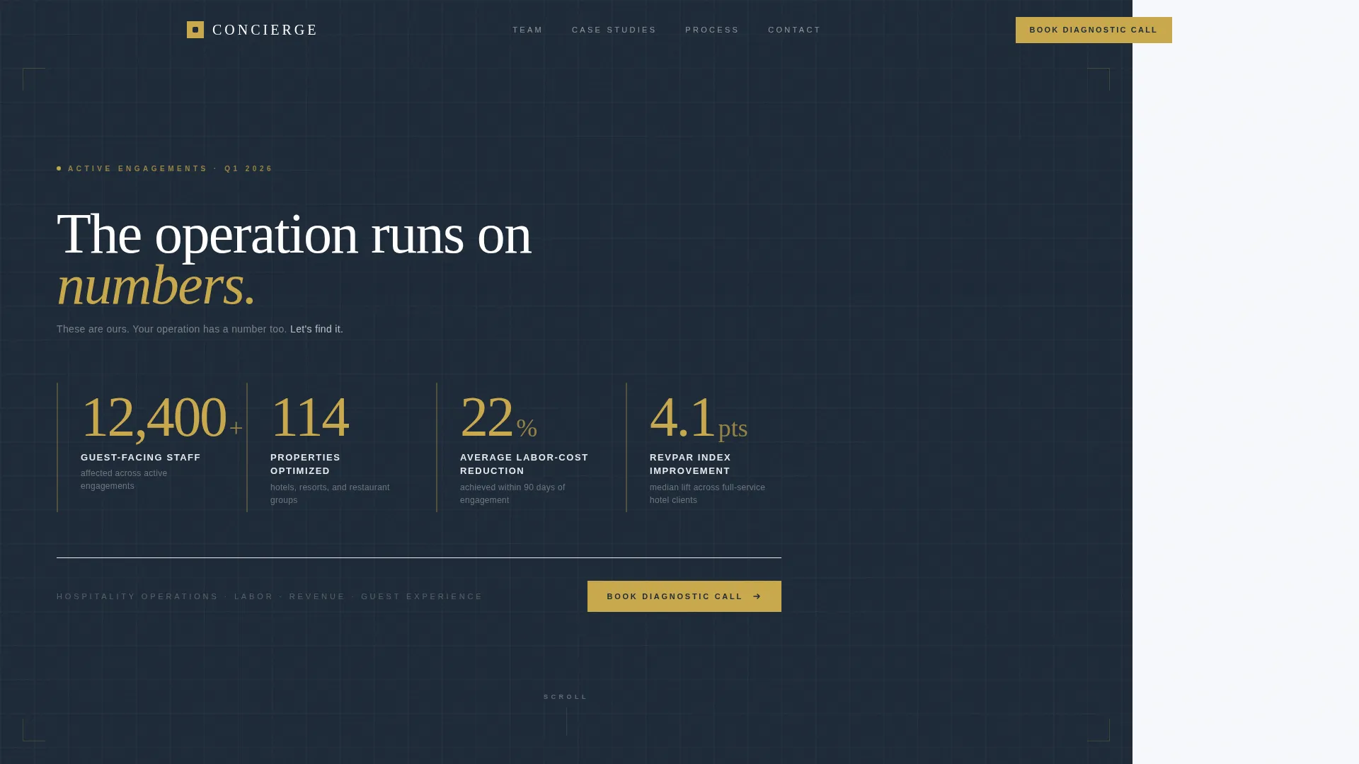 Hospitality Operations Consultant Landing Page