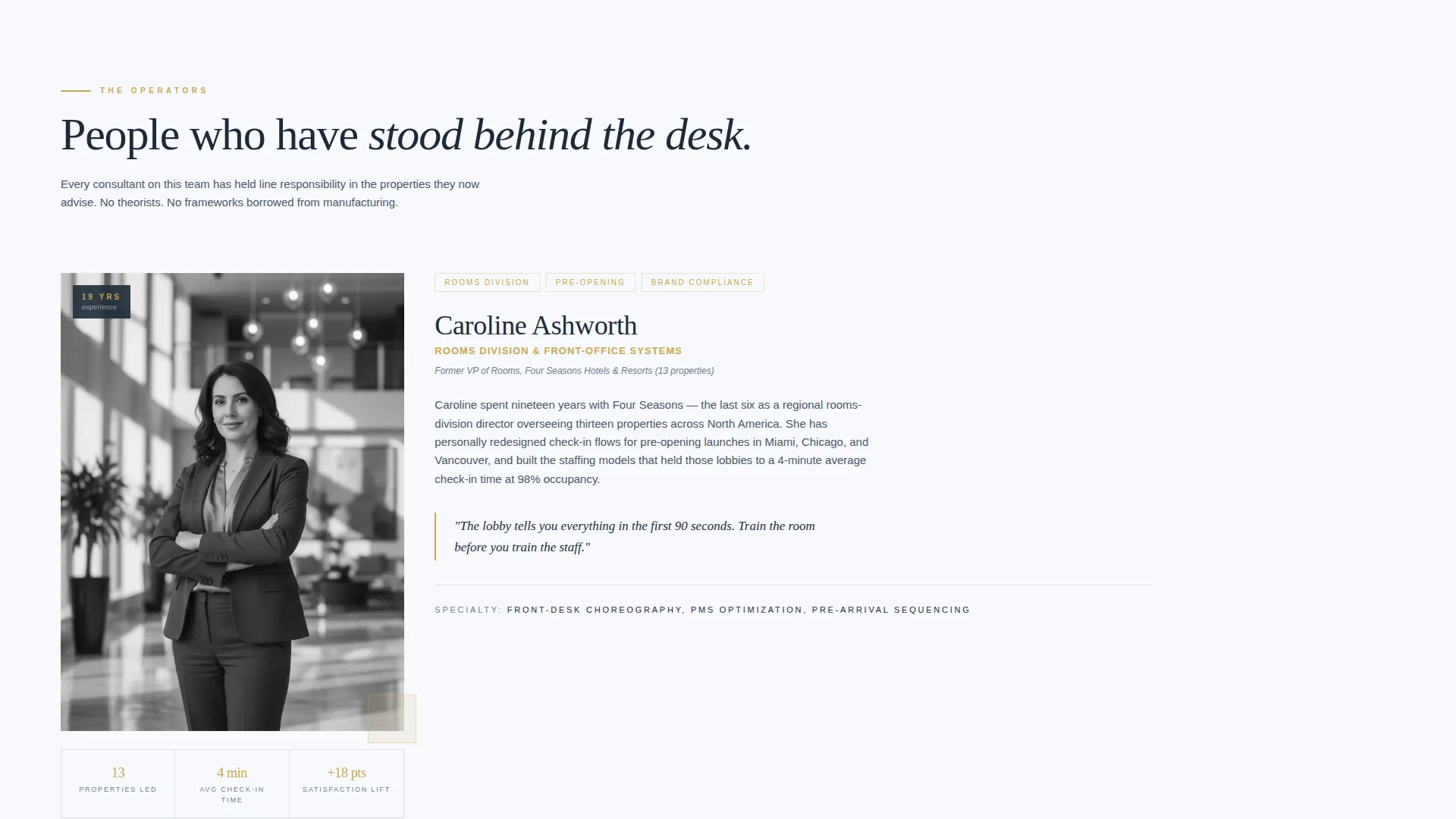 Hospitality Operations Consultant Landing Page