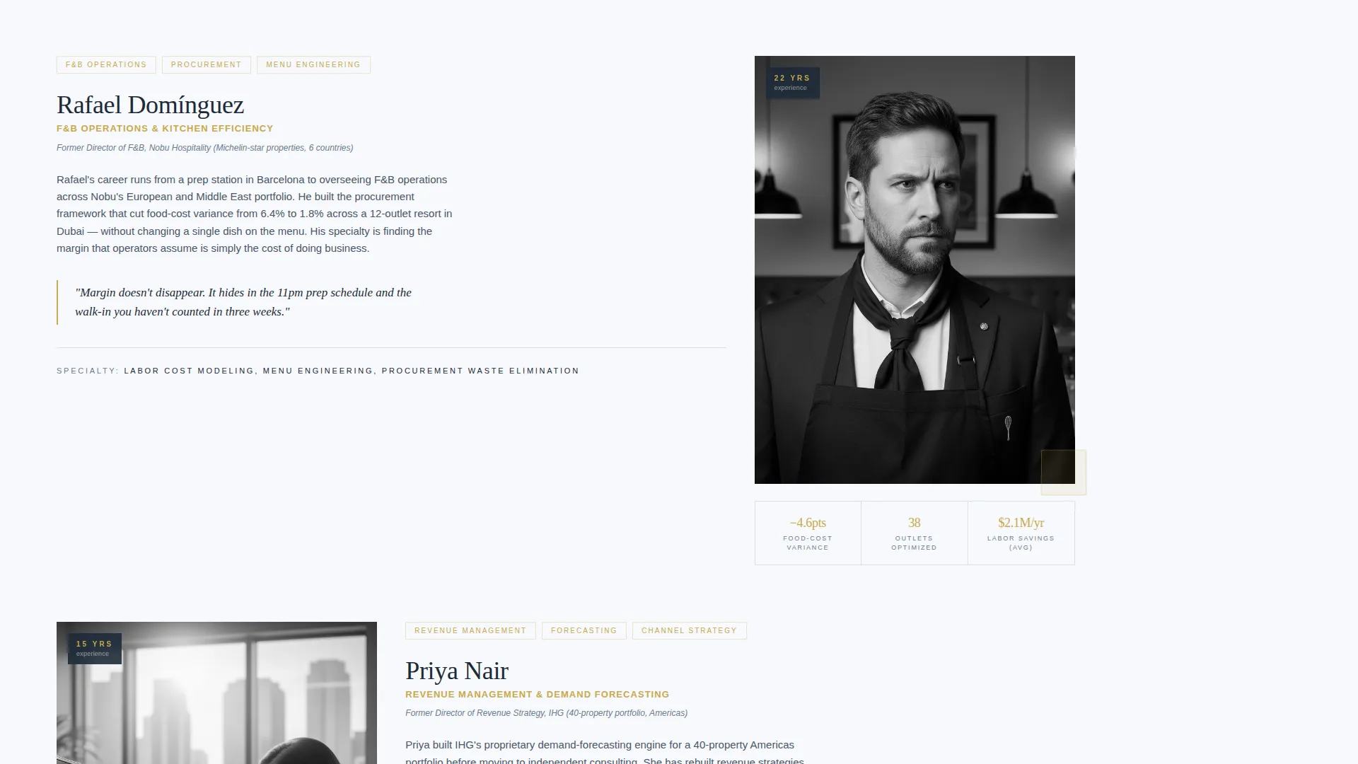 Hospitality Operations Consultant Landing Page