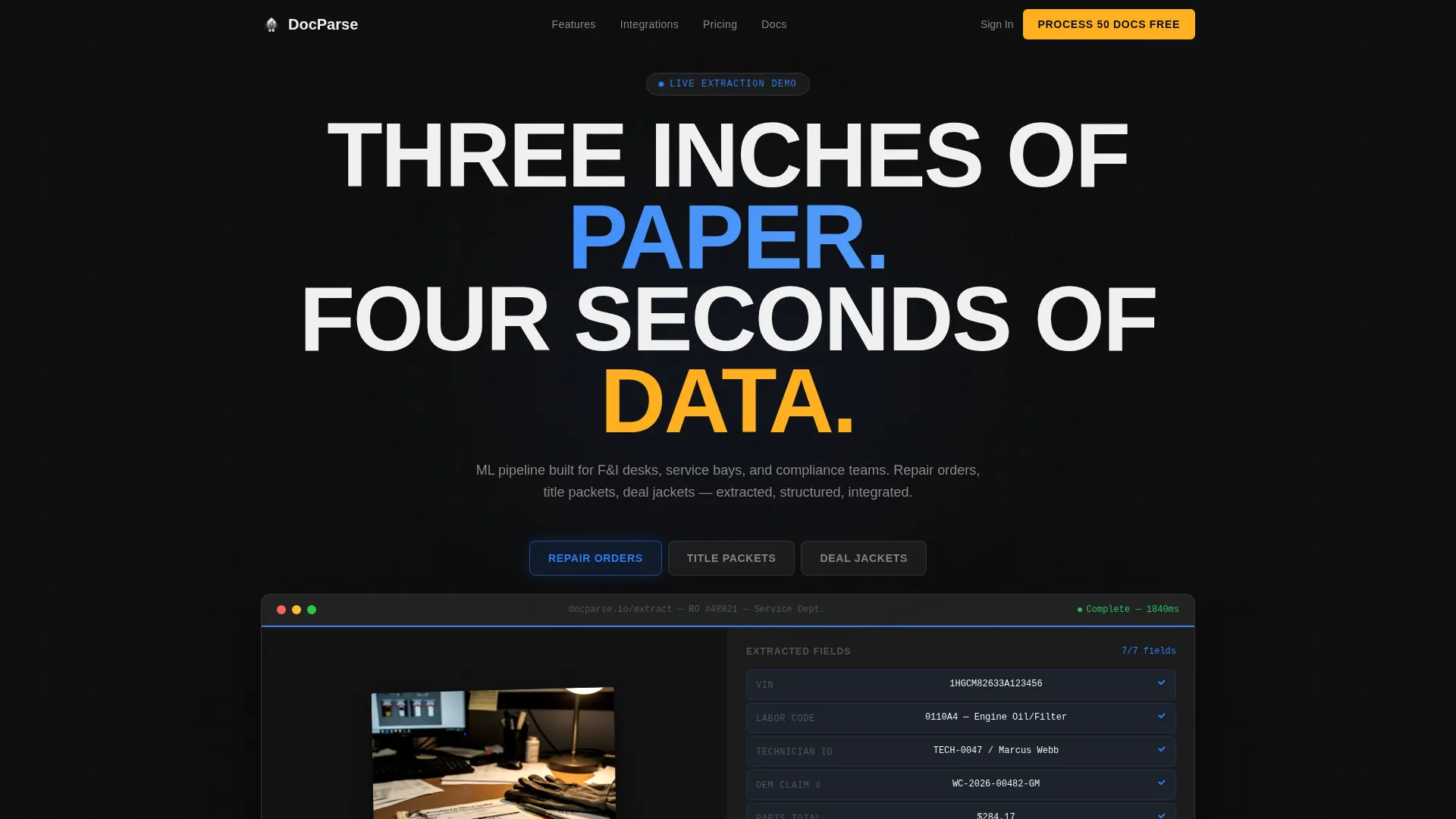 Automotive AI Document Processing Landing Page