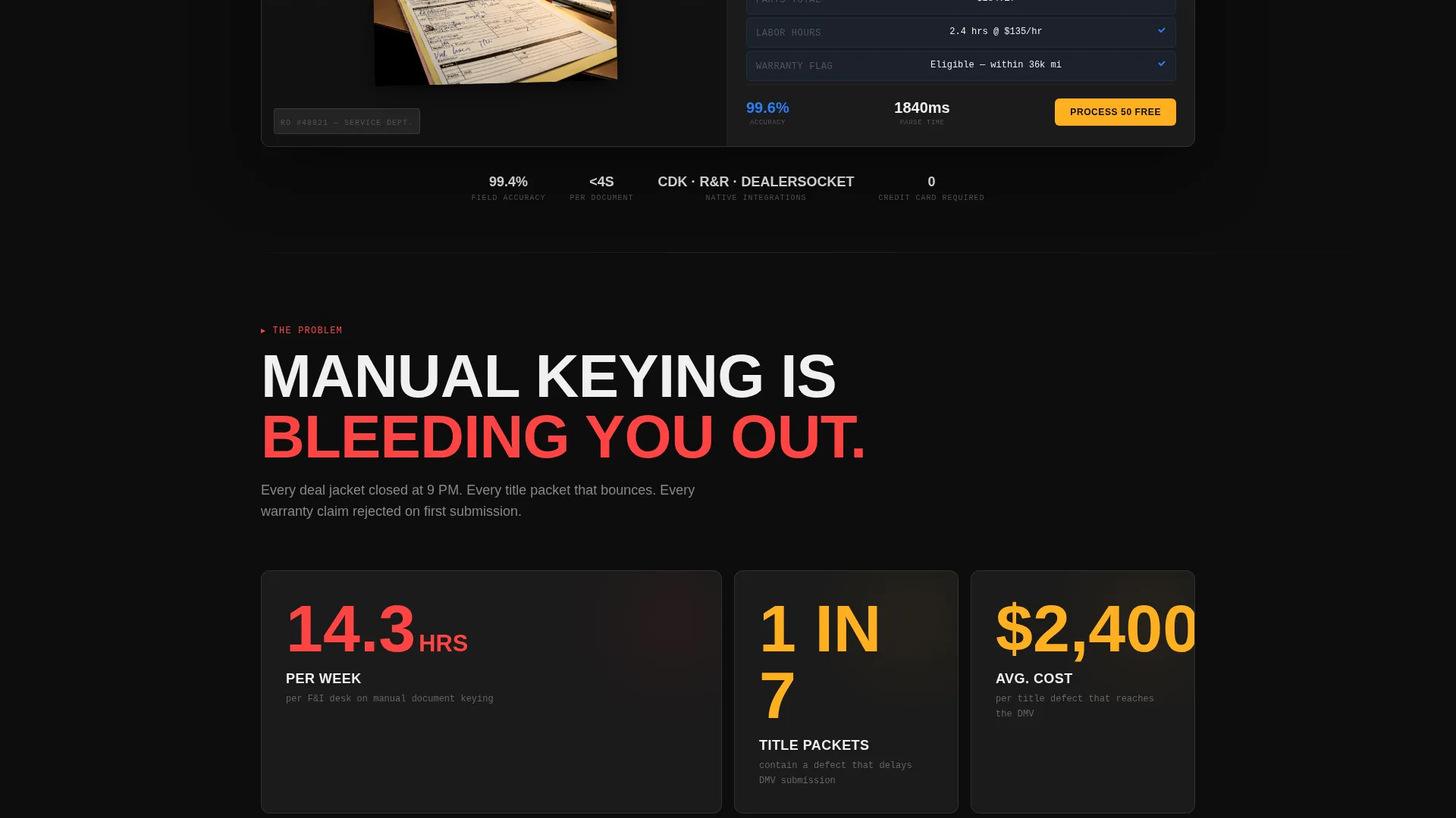 Automotive AI Document Processing Landing Page