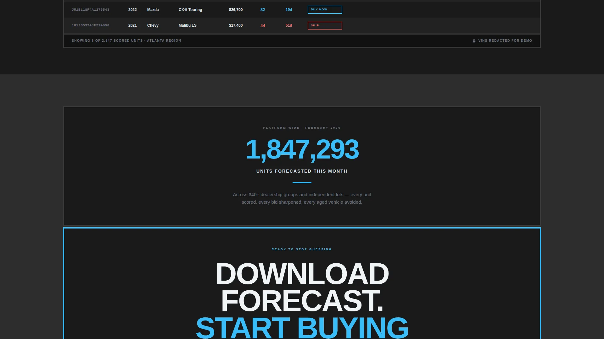 Automotive AI Inventory Forecasting Landing Page