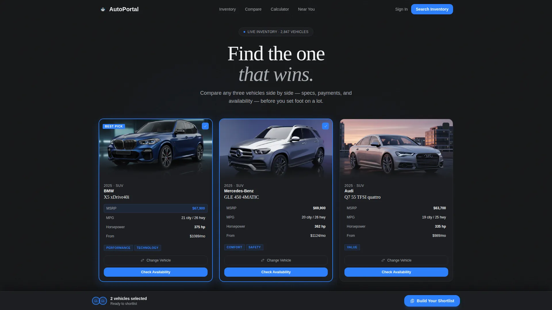 Automotive Customer Portal Comparison Landing Page