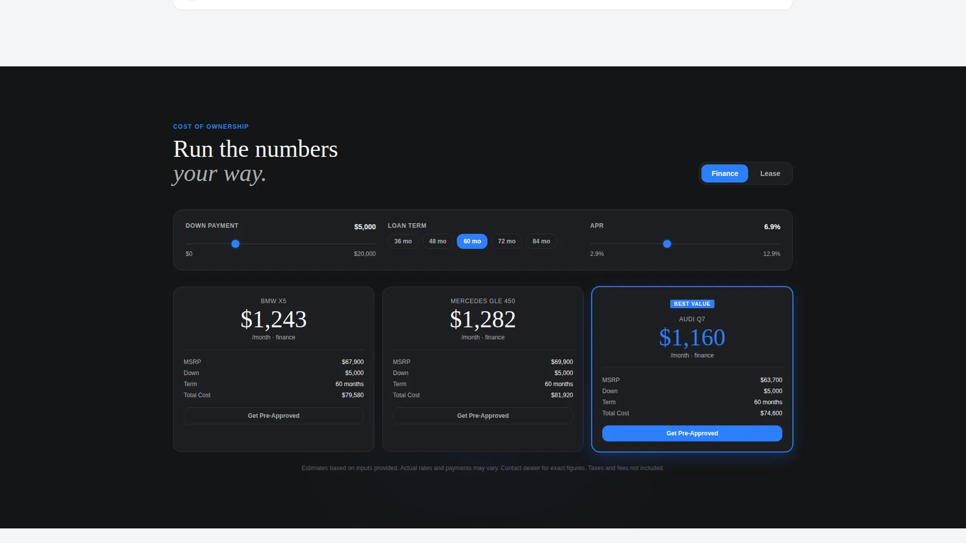 Automotive Customer Portal Comparison Landing Page