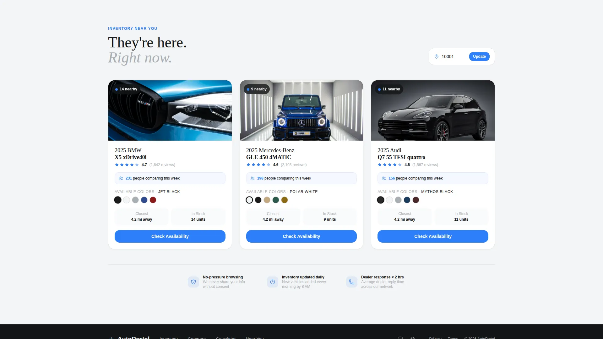 Automotive Customer Portal Comparison Landing Page