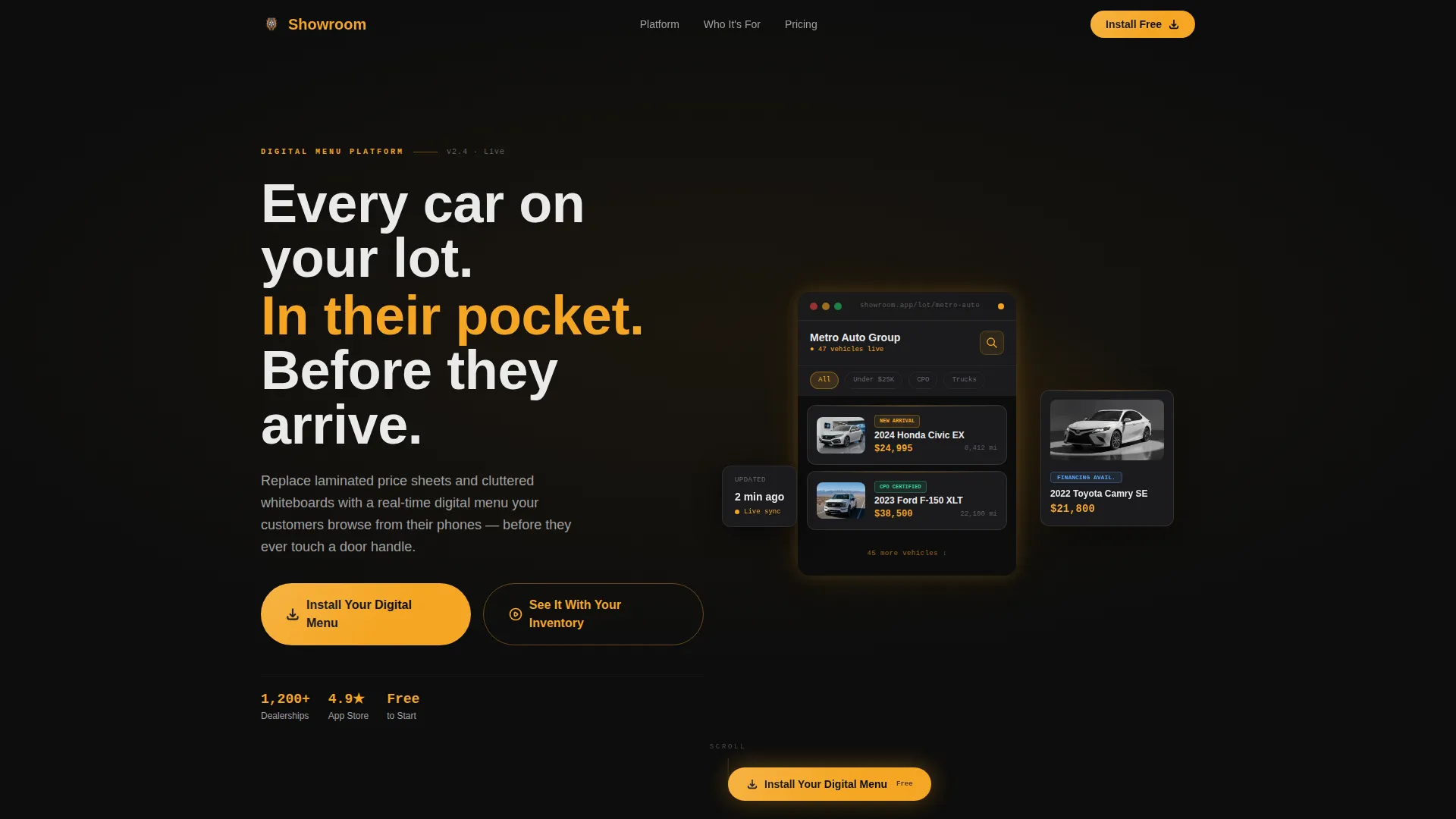 Automotive Digital Menu Landing Page Template