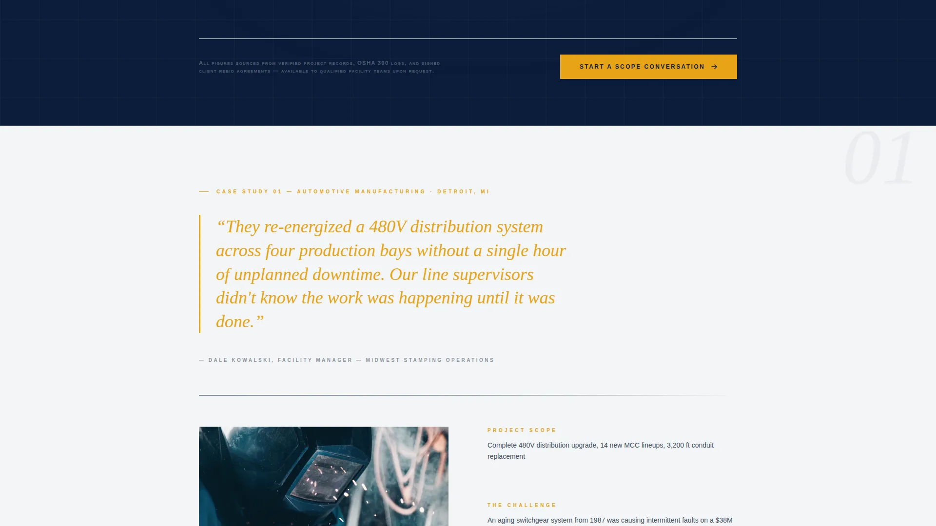 Industrial Electrician Client Review Landing Page