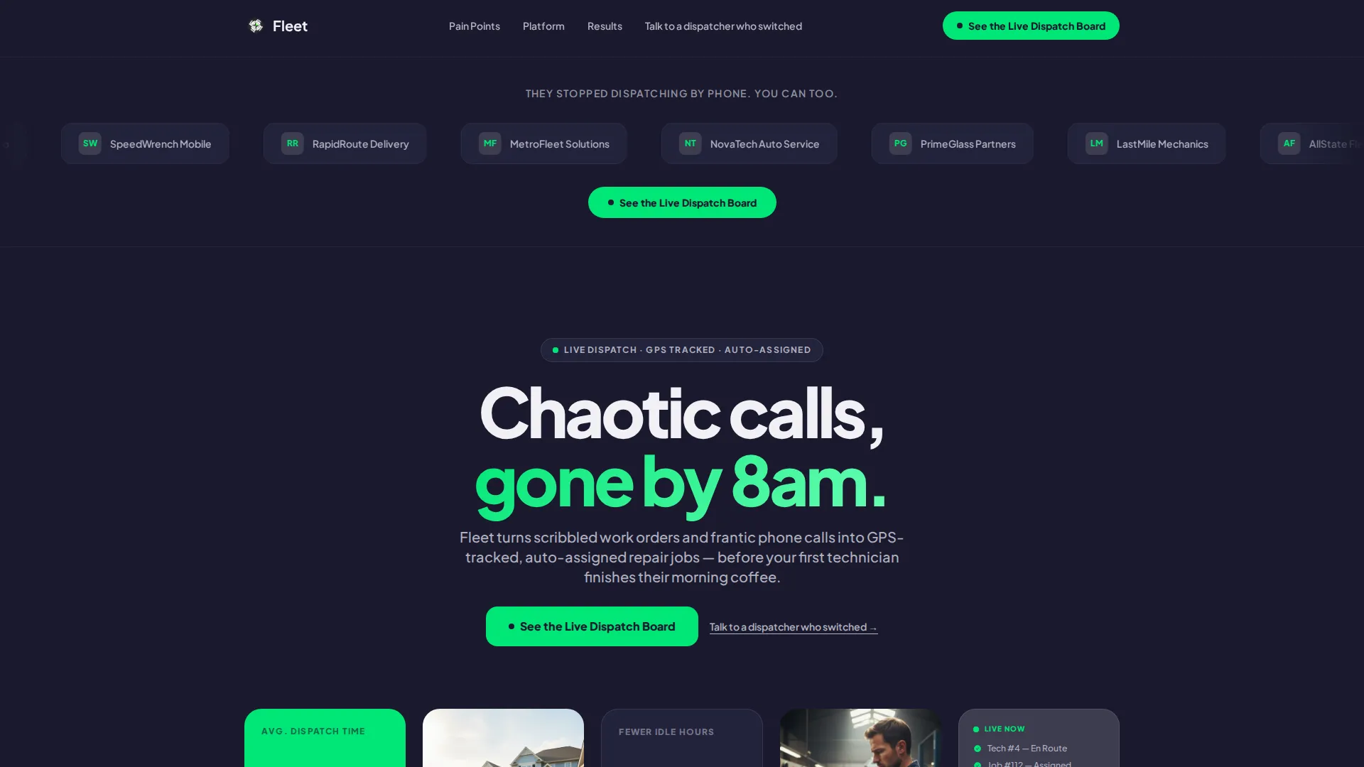 Automotive Field Service Management Landing Page