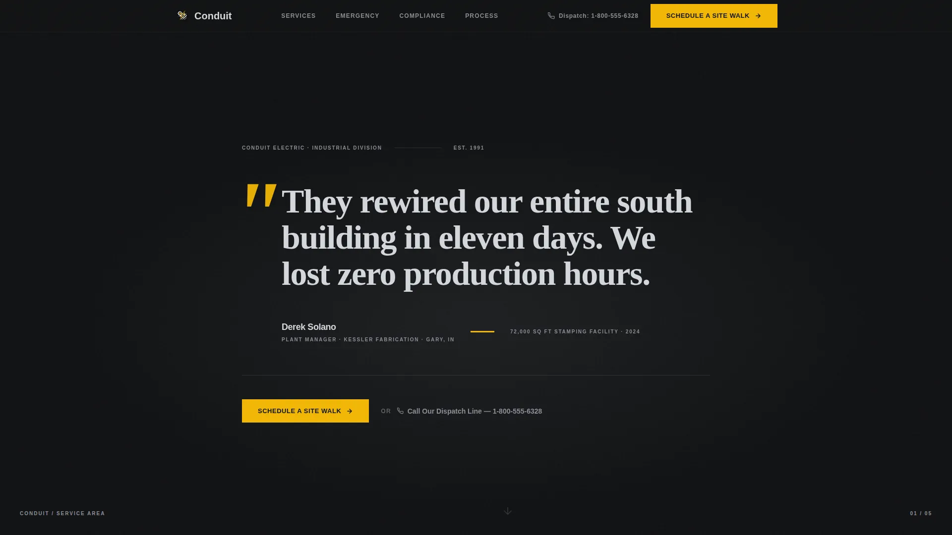 Industrial Electrician Service Area Landing Page