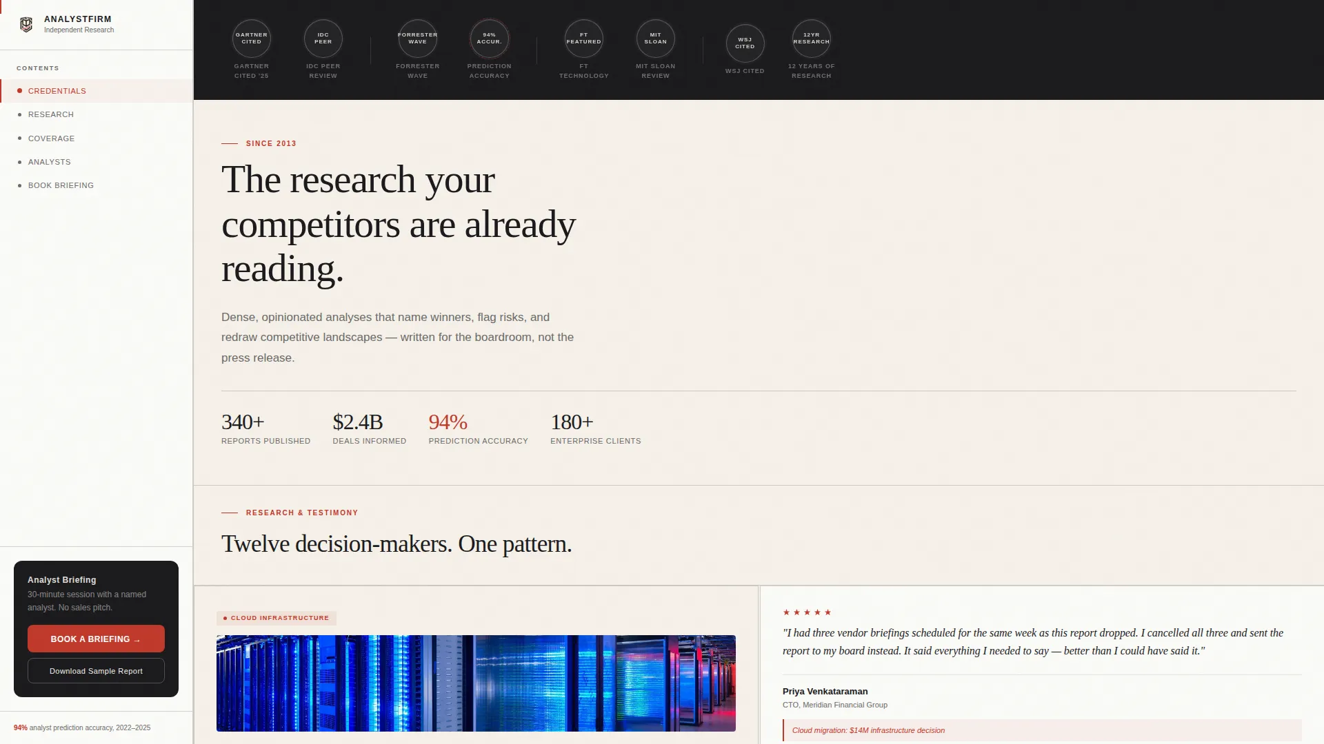Analyst Firm Landing Page Template with Sidebar