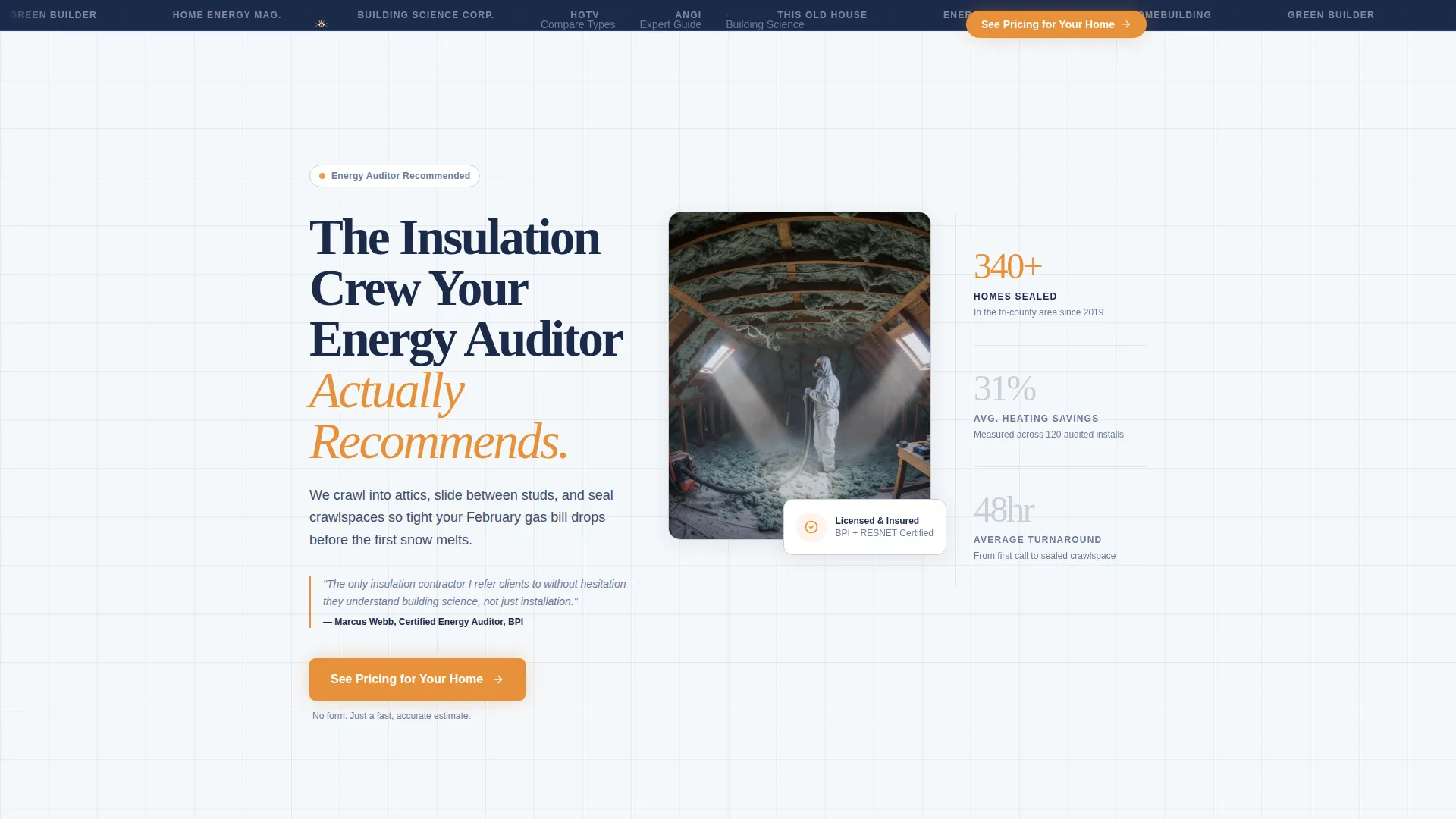 Insulation Installer Comparison Table Landing Page